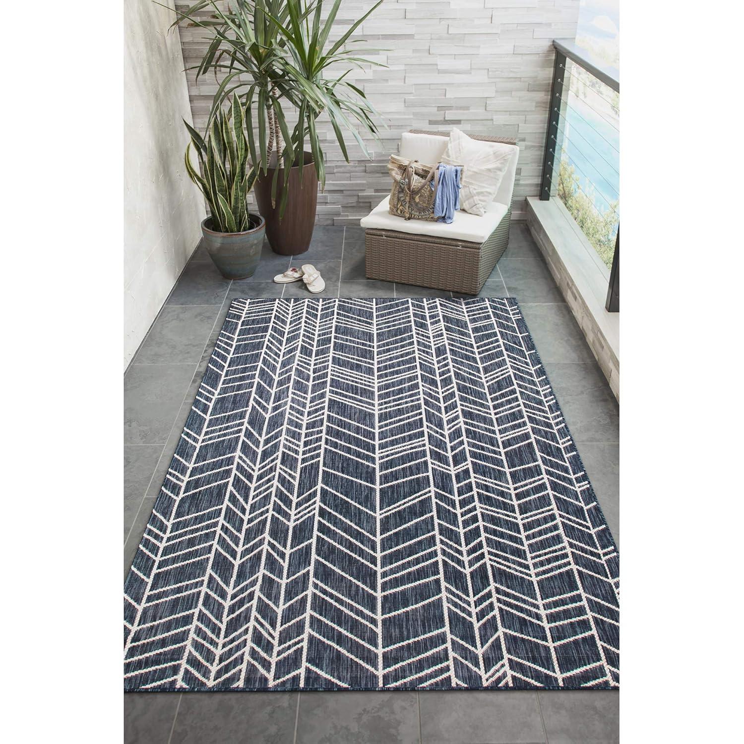 Liora Manne  Carmel Chevron Indoor/Outdoor Rug Navy 3'3" x 4'11" 3' x 5' Navy Rectangle
