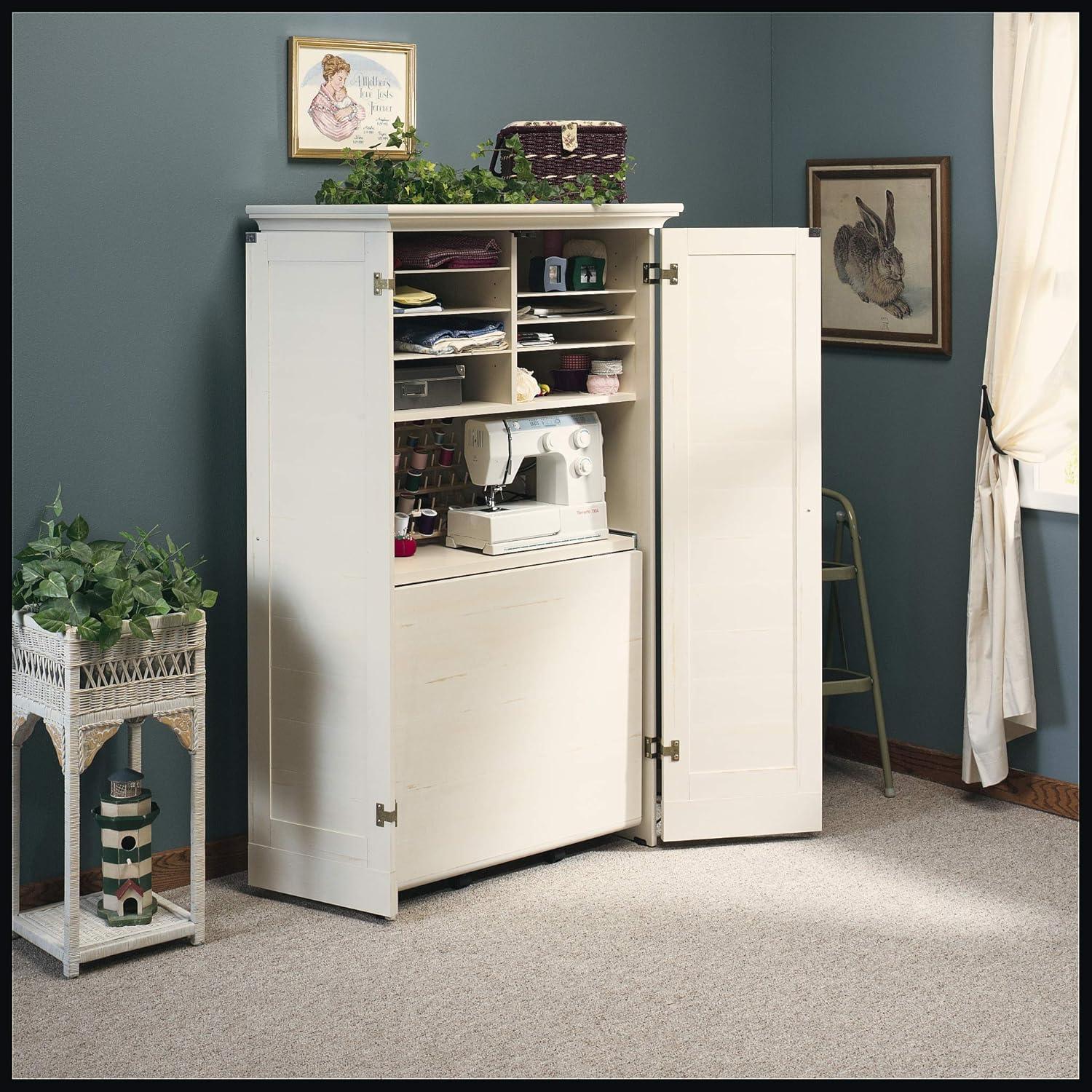 Sauder Harbor View Craft Armoire, Antiqued White