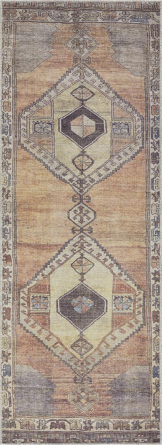 Boutique Rugs Medinah Boho Vintage Area Rug - Traditional Damask Floral Carpet for Living Room, Bedroom - Machine Washable - Dark Red, Camel, Dark Brown - 7'6" x 9'6" (8x10)