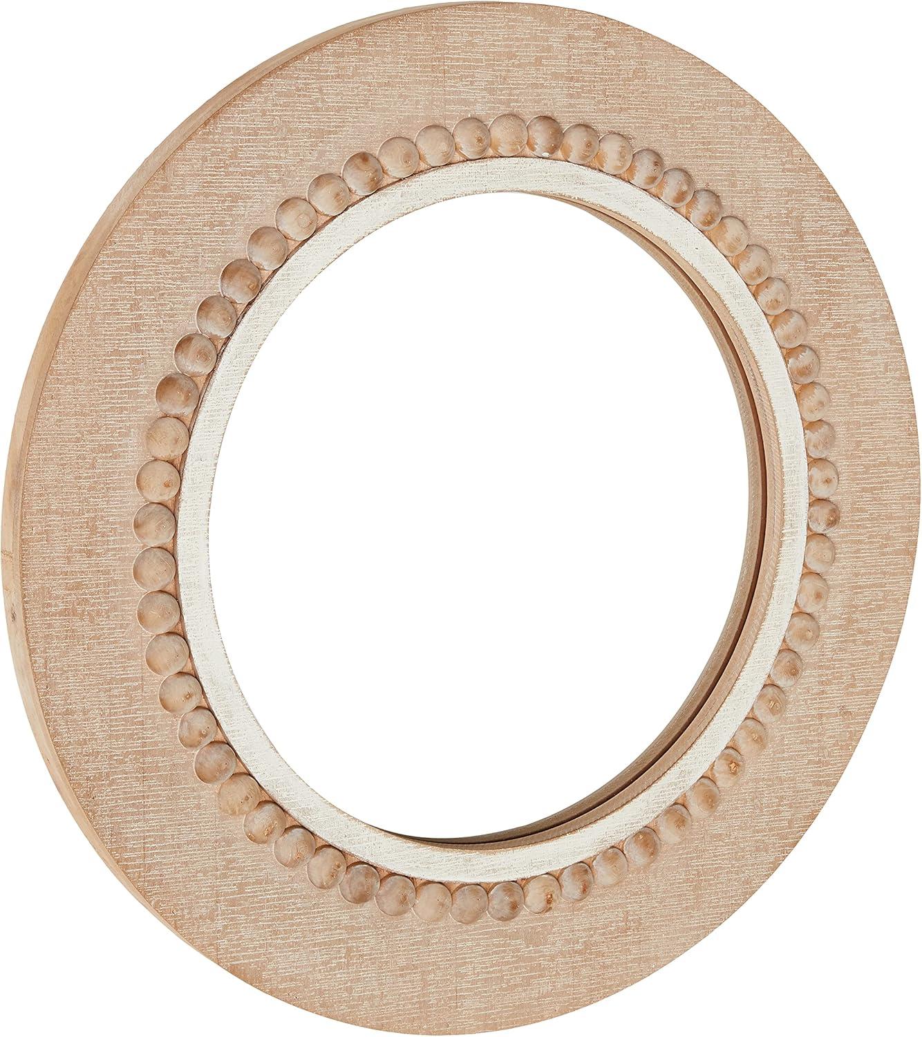 Natural Light Wood Round Bohemian Wall Mirror