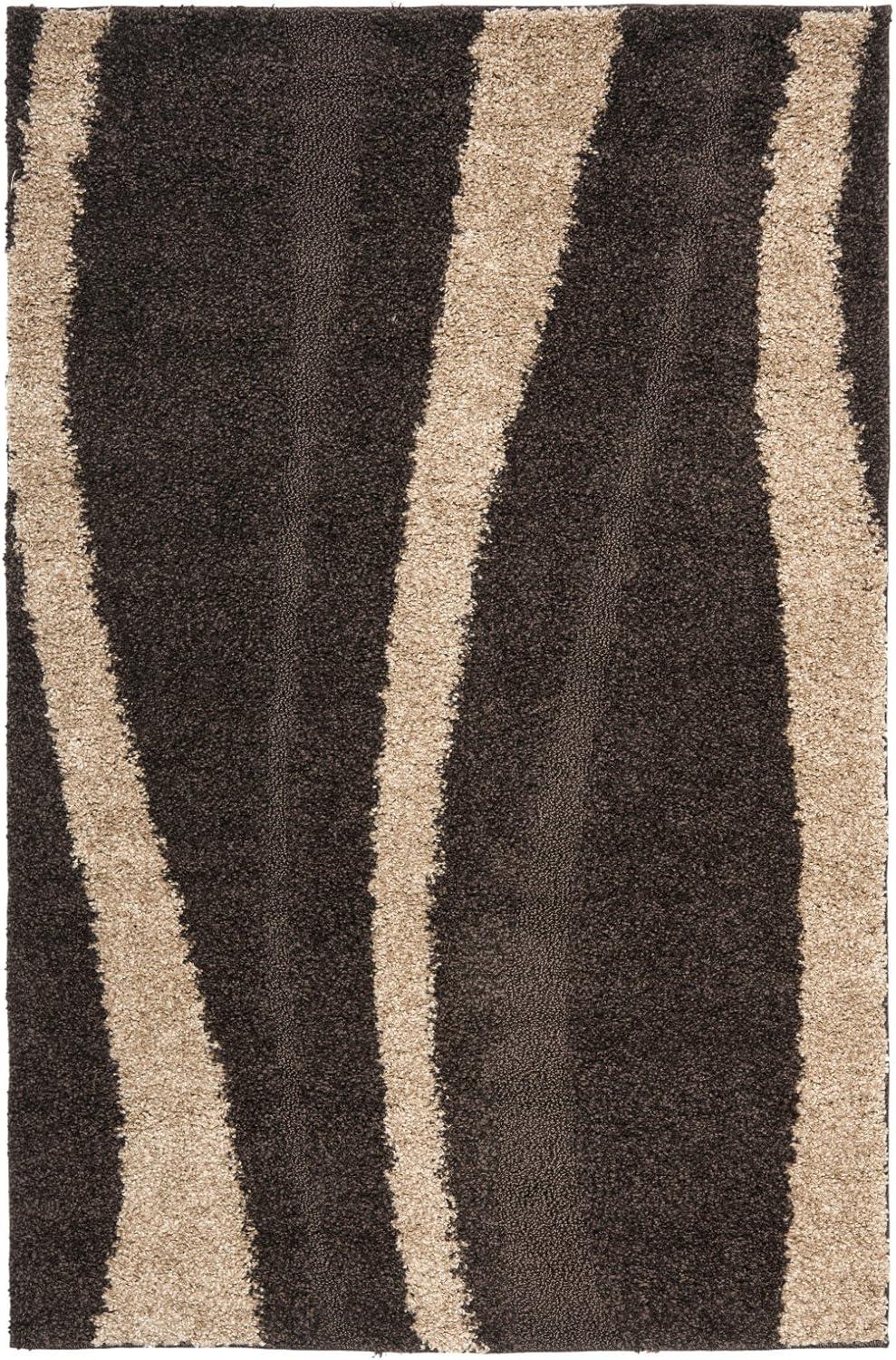 Florida Shag SG451 Power Loomed Indoor Area Rug - Cream/Dark Brown - 8'x10' - Safavieh