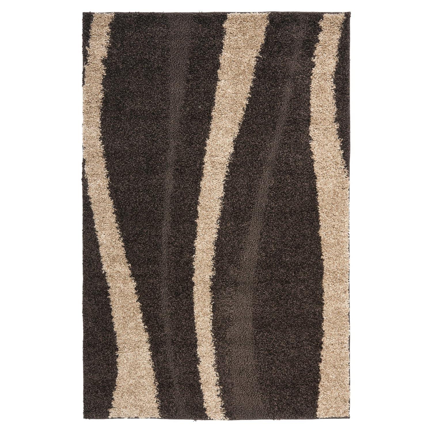 Florida Shag SG451 Power Loomed Indoor Area Rug - Cream/Dark Brown - 8'x10' - Safavieh