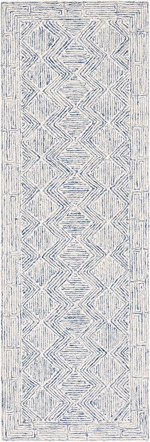 Blue and Ivory Hand-Tufted Wool Runner Rug