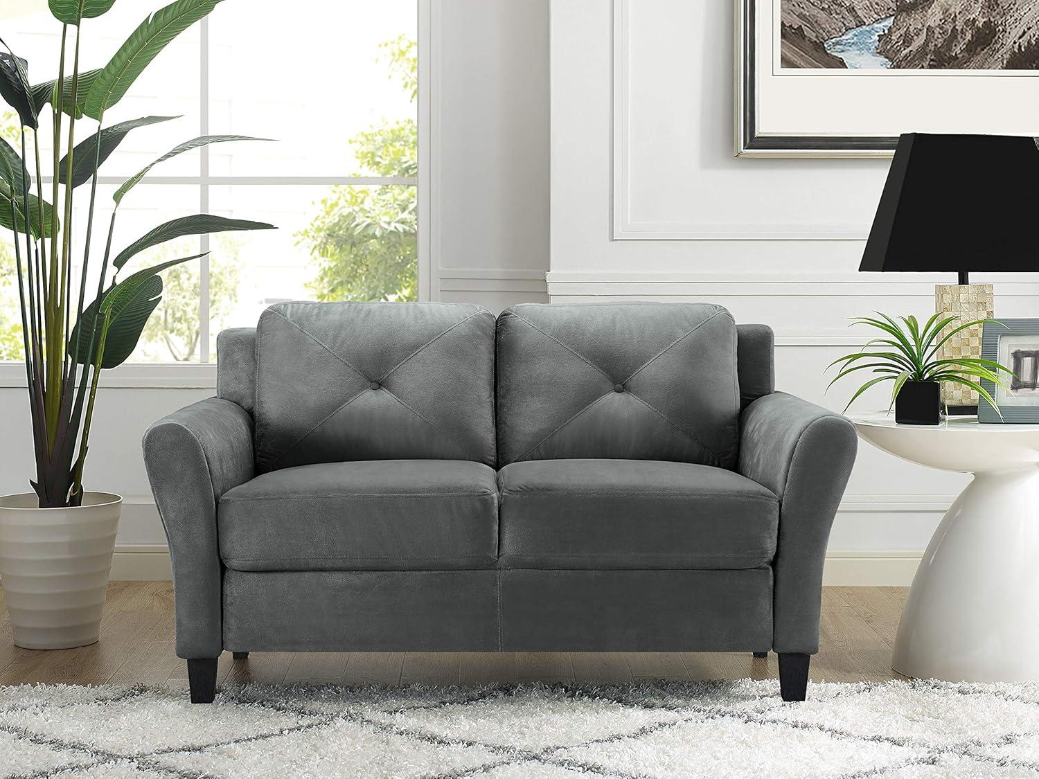 Harvard 58" Dark Gray Microfiber Loveseat with Flared Arms