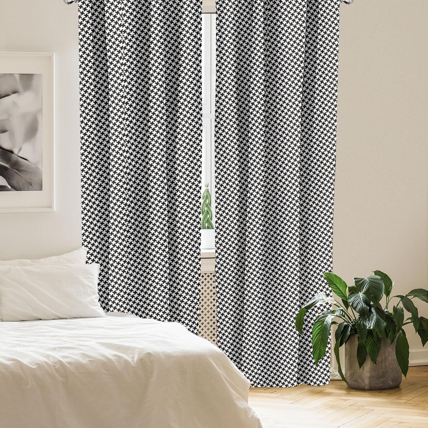 Ambesonne Houndstooth Semi-Sheer Rod Pocket Curtain Panels (Set of 2)