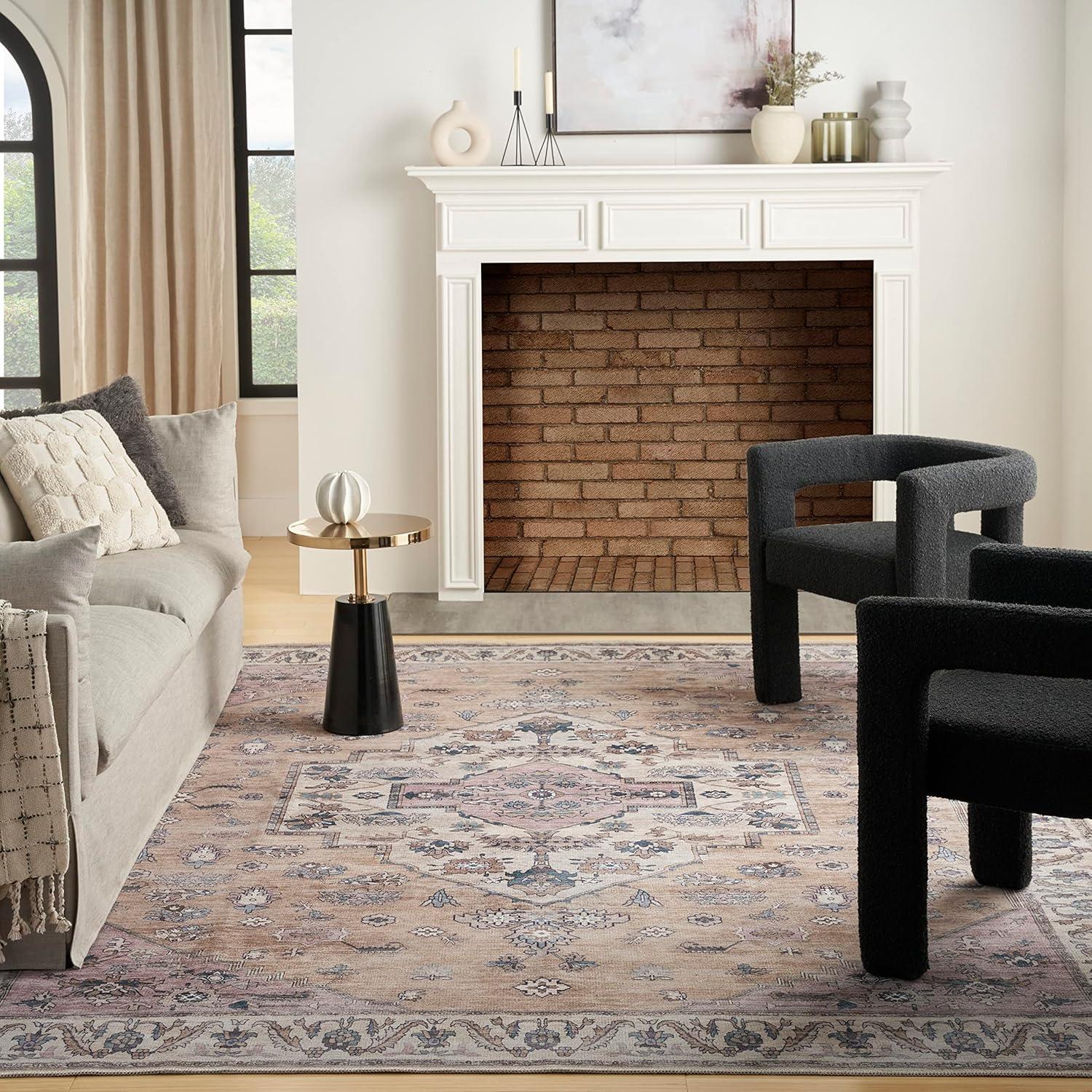 Nourison Washable Brilliance Medallion Indoor Rug Beige Multicolor 7'10" x 9'10"