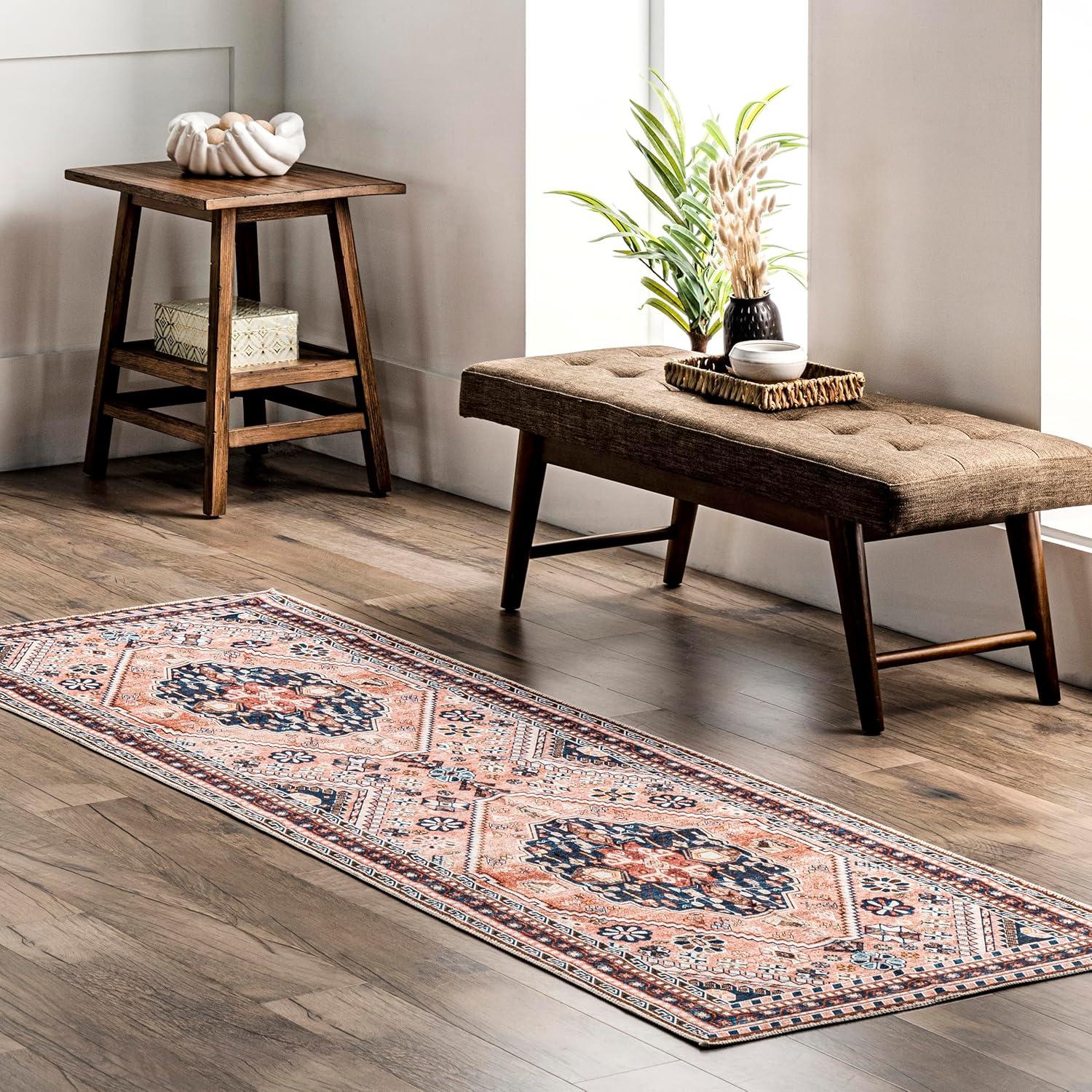 Nuloom Nevaeh Pet Friendly Machine Washable Bohemian Medallion Area Rug, 3' x 5', Dark Blue