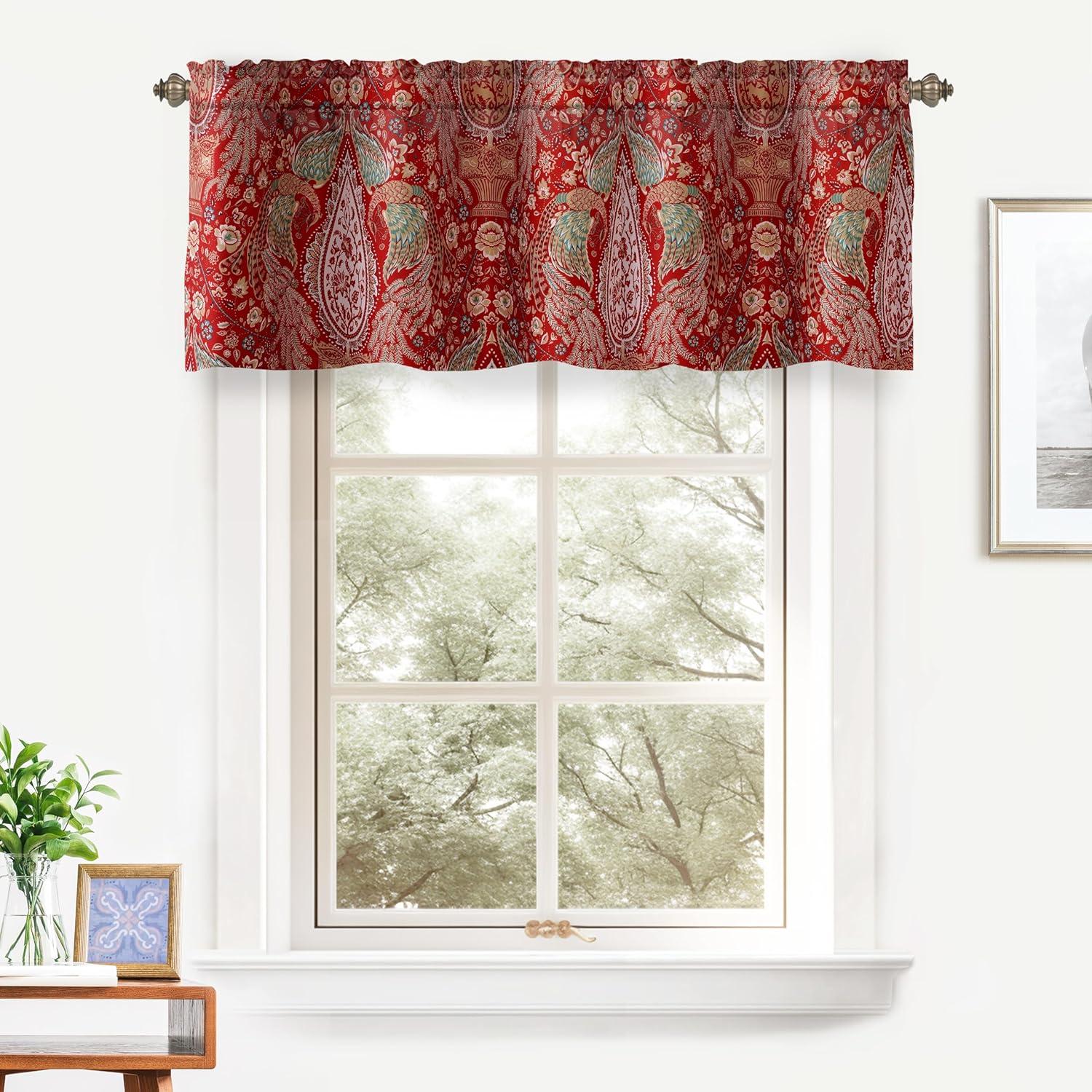 DriftAway Alyssa Jacobean Elegant Floral Leaves Pattern Thermal Insulated Blackout Lined Rod Pocket Window Curtain Valance for Kitchen Café, 52" x 18" Plus 2" Header, Gray, 2 Pack