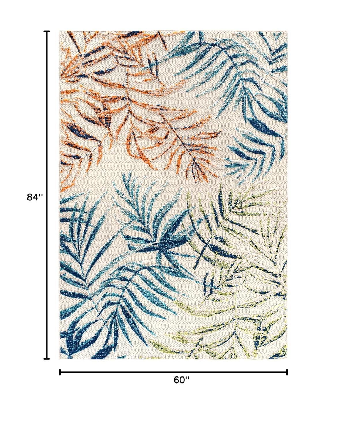 World Rug Gallery Bahama Palm Frond Floral Indoor/Outdoor Area Rug - Multi 5' x 7'