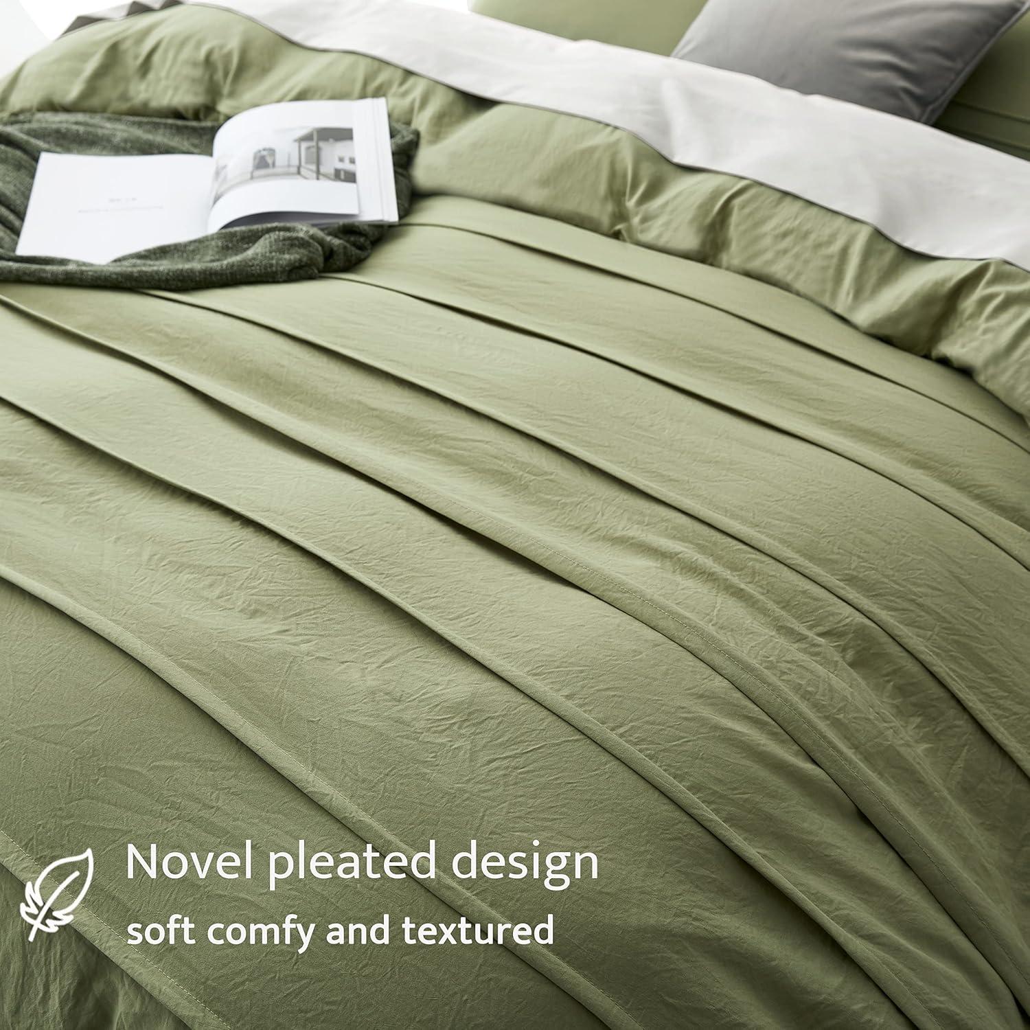 Oli Anderson White Duvet Cover Twin Size - Pleated Twin Duvet Cover, 2PCS Soft and Breathable Textured Bedding Set with Zipper Closure(White,68"x90")