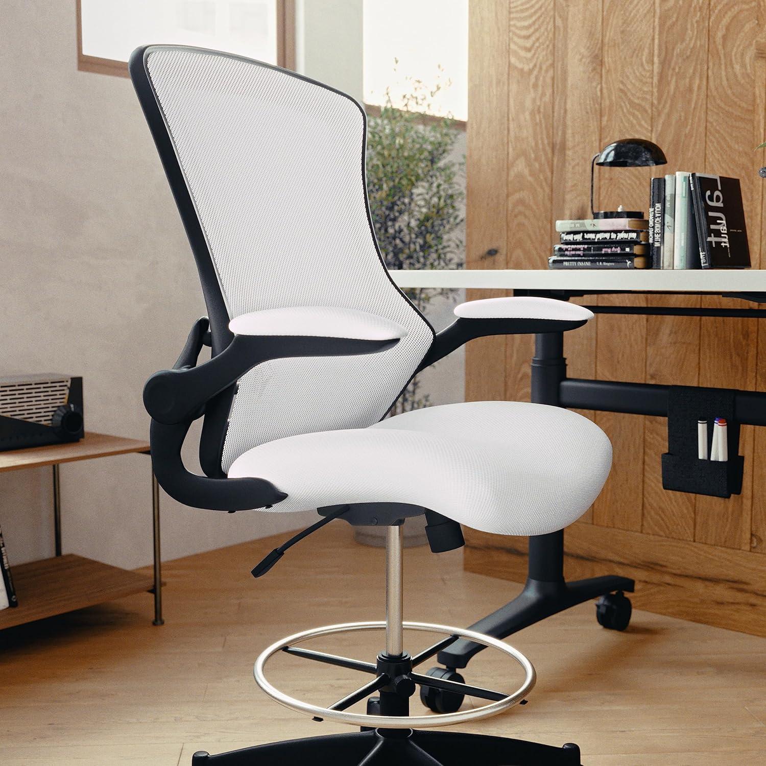 Flash Furniture Mid-Back Mesh Ergonomic Drafting Chair with Adjustable Foot Ring and Flip-Up Arms