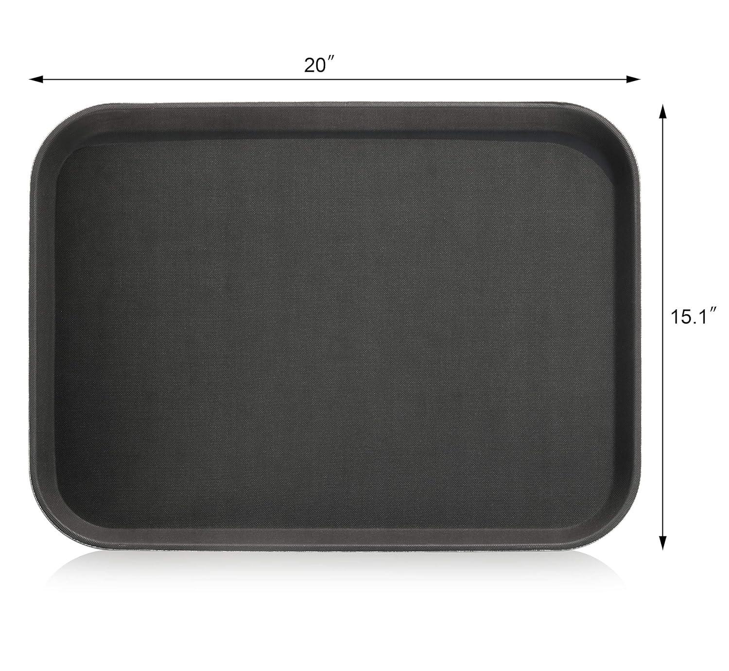 New Star Foodservice Restaurant Grade Non-Slip Tray, Plastic, Rubber Lined, Rectangular (Black, 15-Inch x 20-Inch)