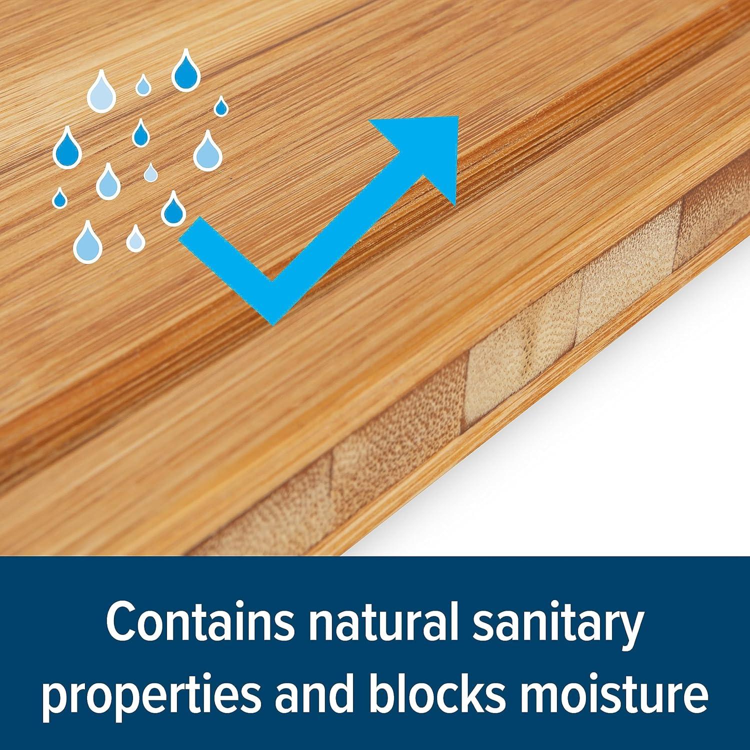 Camco Camper/RV Bamboo Cutting Board | Features Built-In Counter Edge & Juice Groove | Measures 18-inches x 14-inches x 1-3/4-inches (43545)