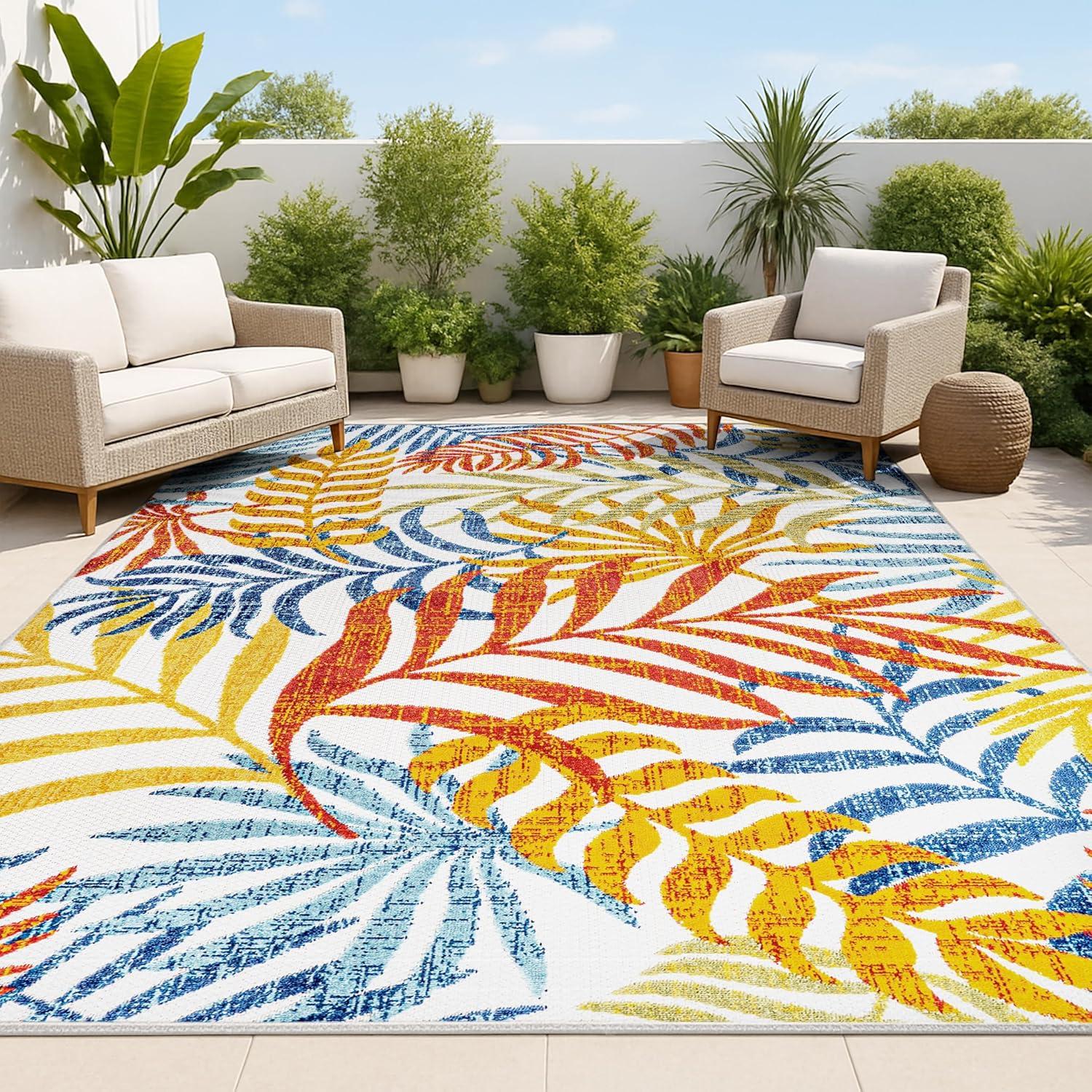 JONATHAN Y Tropics Palm Leaves Cream/Orange 9 ft. x 12 ft. Indoor/Outdoor Area Rug