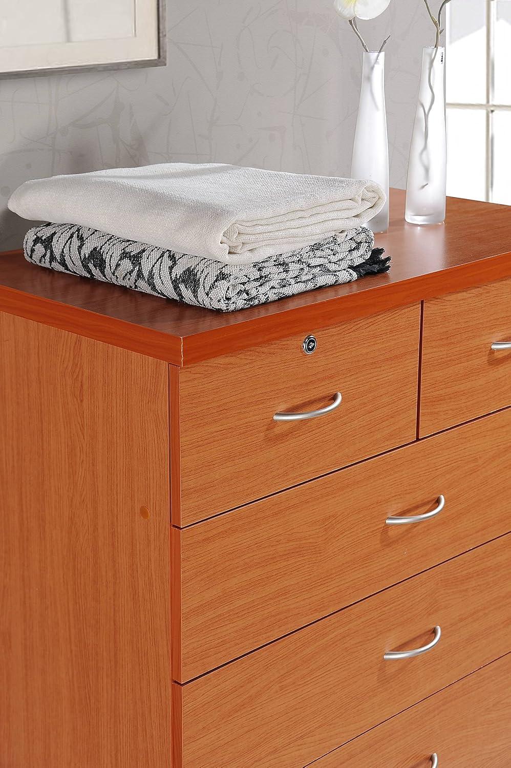 Hodedah 7 Drawer Wooden Jumbo Dresser Chest with 2 Top Locks, Cherry