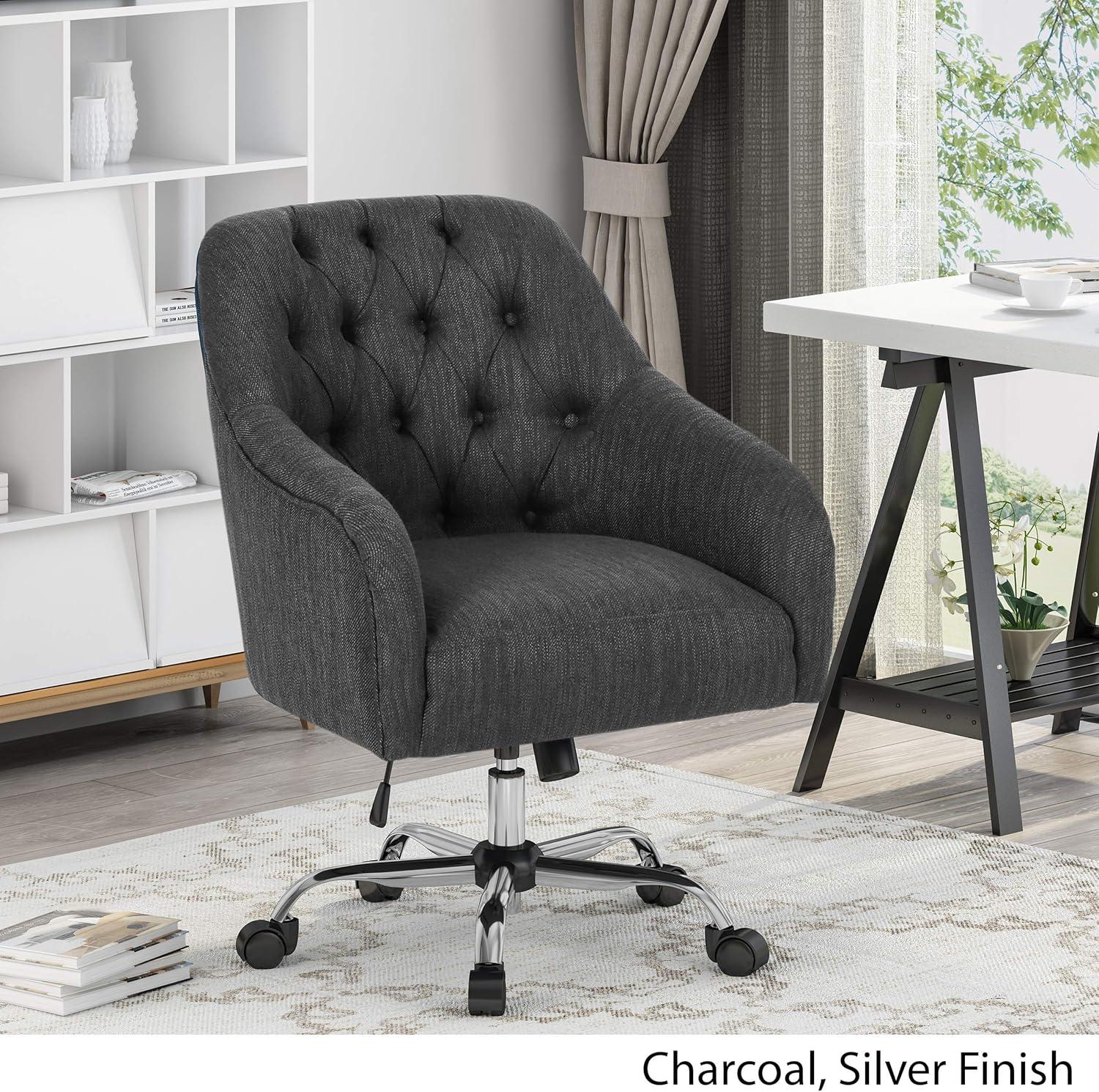 Charcoal Fabric Tufted Swivel Office Chair with Silver Chrome Base