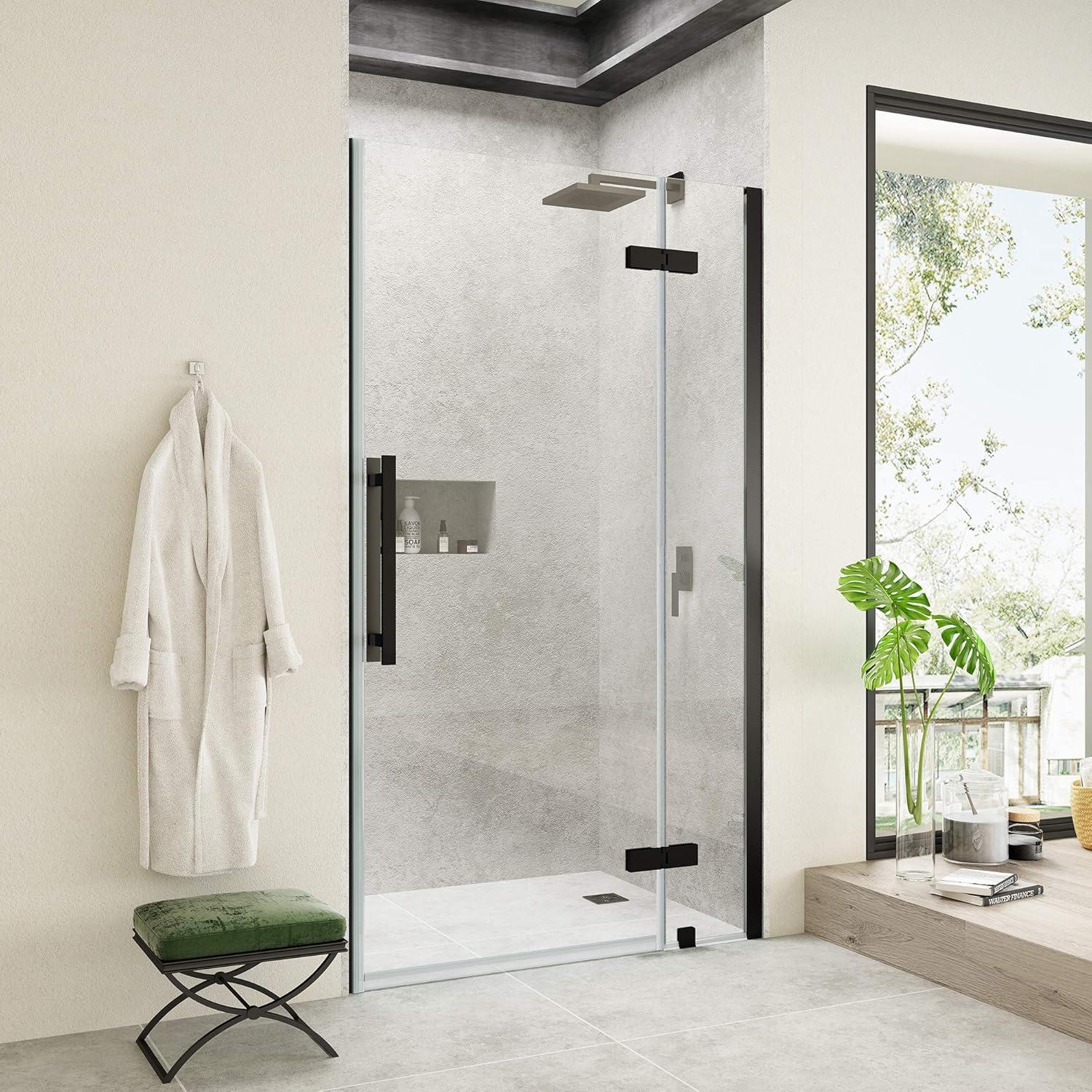 Tampa Black Frameless Hinge Shower Door with Tempered Glass