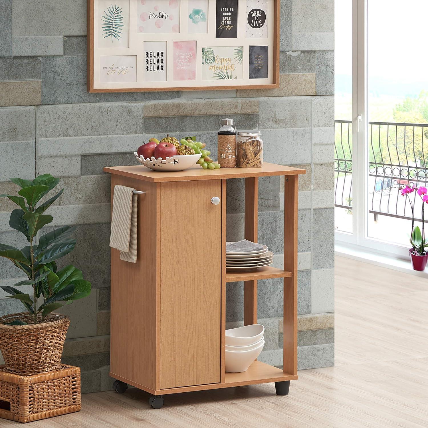 23.6" Wide Open Shelves and Cabinet Space Kitchen Cart