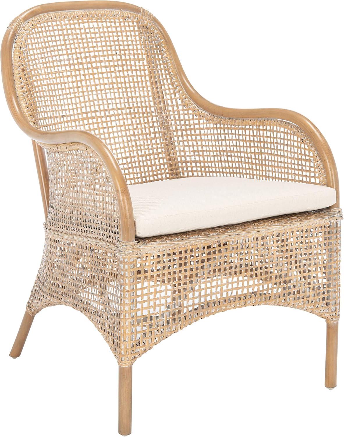 Charlie Rattan Accent Chair W/ Cushion - ACH6514 - White/Honey Brown Wash - Safavieh