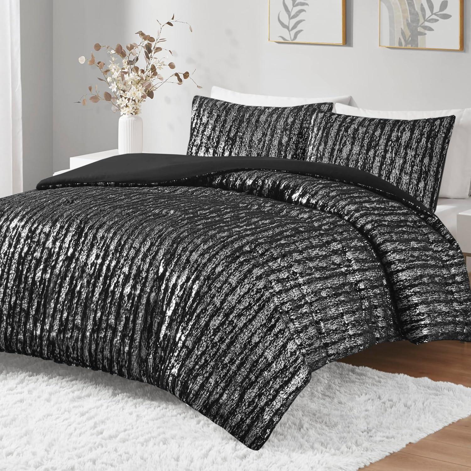 Madelyn Metallic Print Faux Fur Duvet Cover Set - Intelligent Design