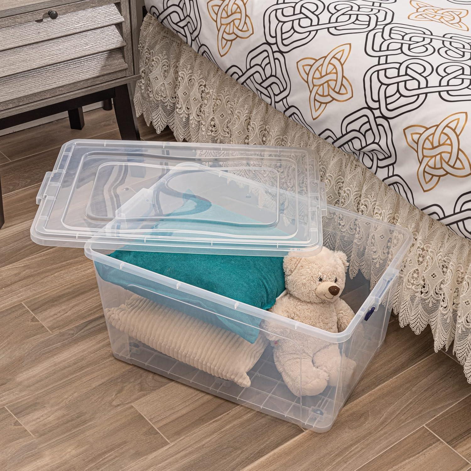 Clear Plastic Stackable Storage Box with Snap Lid, 44 Quart