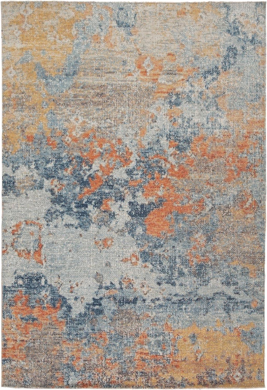 Ethereal Abstract 8' x 10' Beige & Blue Synthetic Area Rug