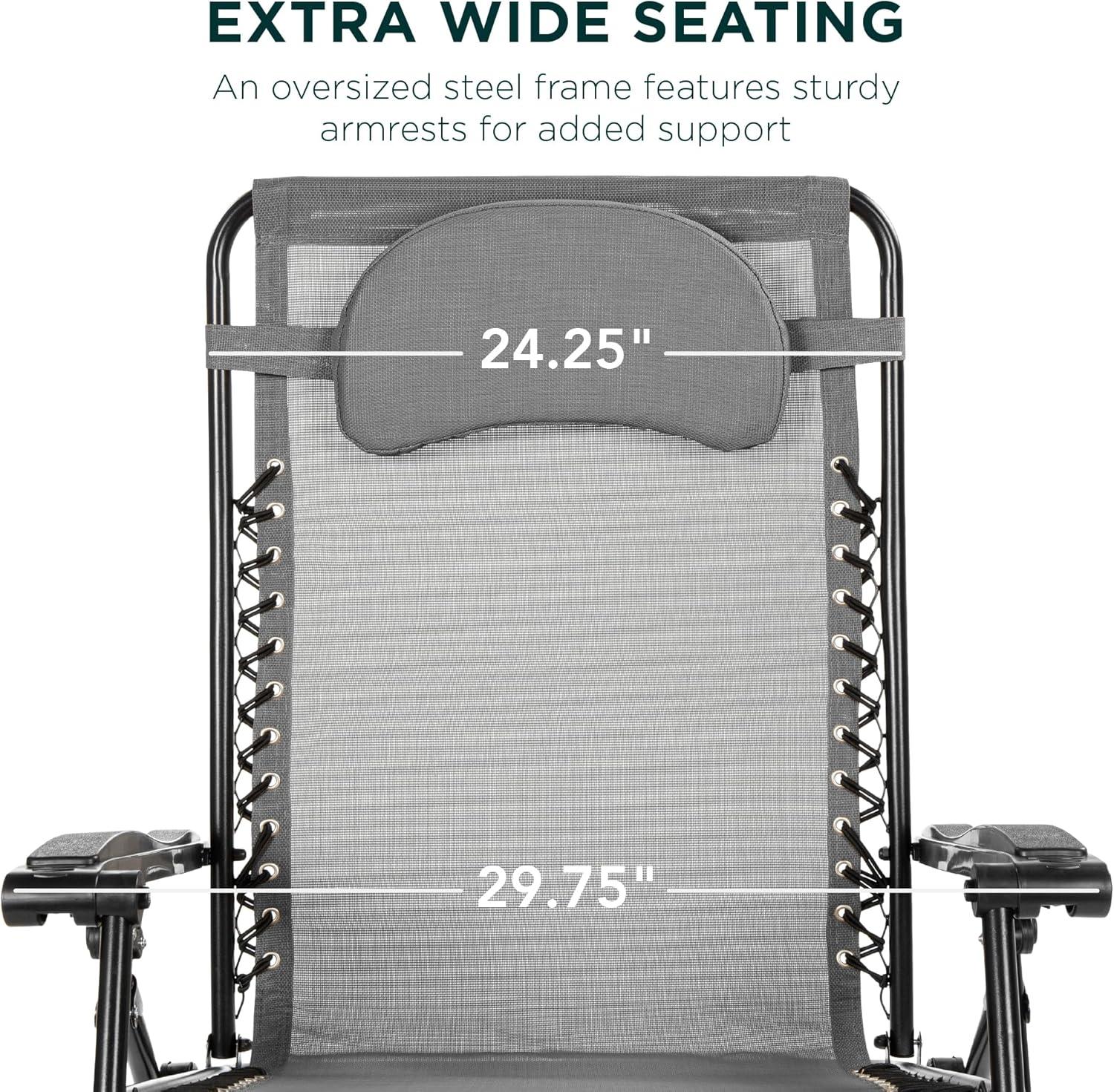 Best Choice Products Oversized Zero Gravity Chair, Folding Outdoor Patio Recliner w/ Cup Holder - Gray
