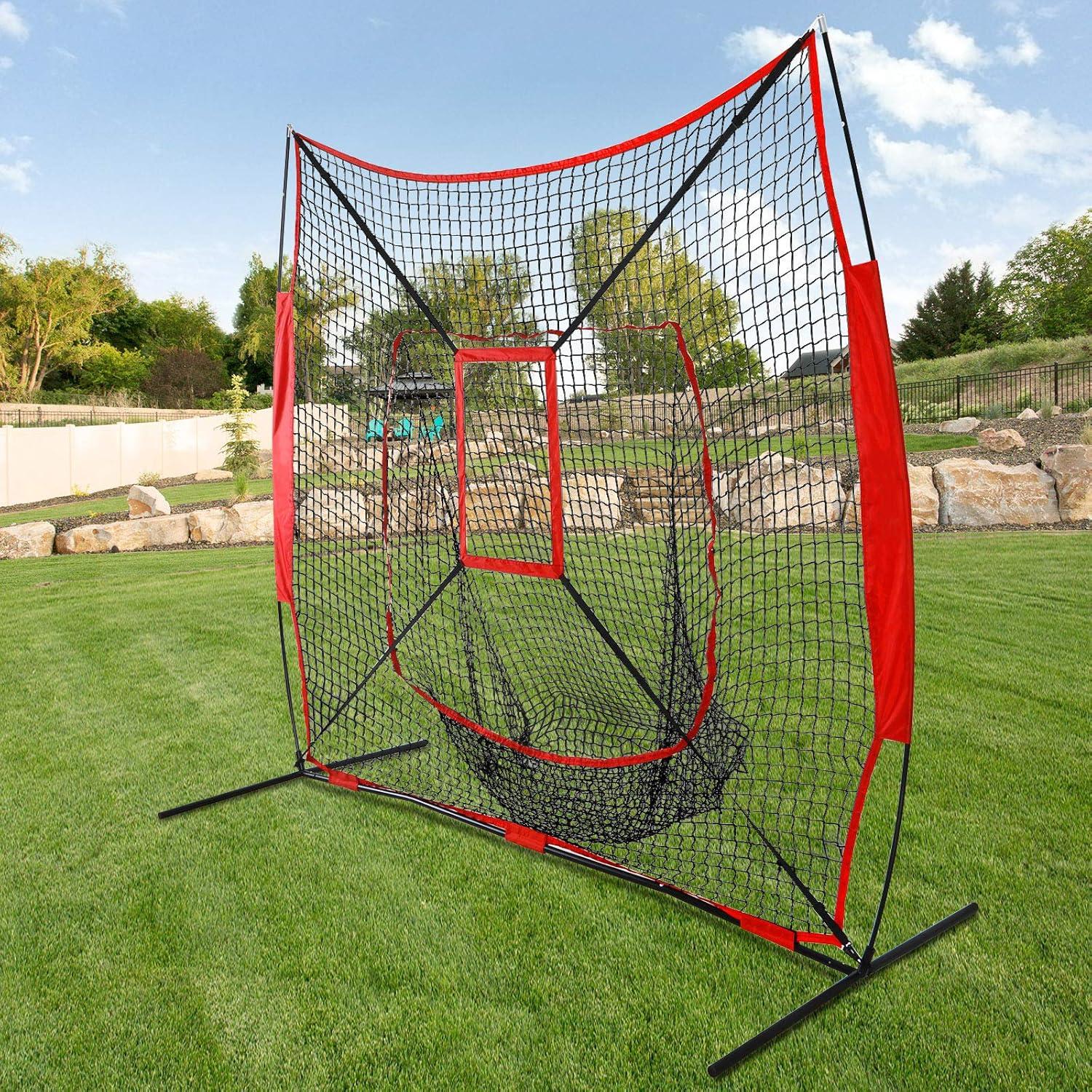 Zeny 7' x 7' Baseball Softball Practice Net Hitting Pitching Training Net w/Strike Zone,Bow Frame & Carry Bag