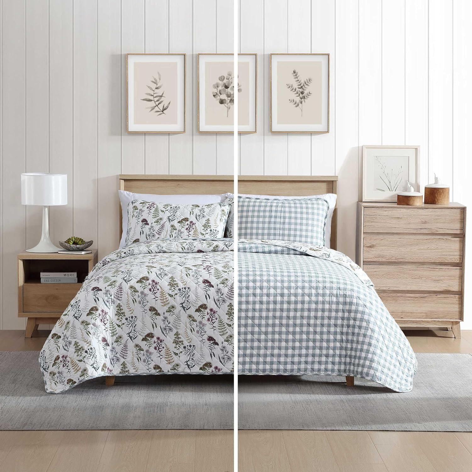 Eddie Bauer Eddie Bauer Flower Field Cotton Reversible Green Quilt Set