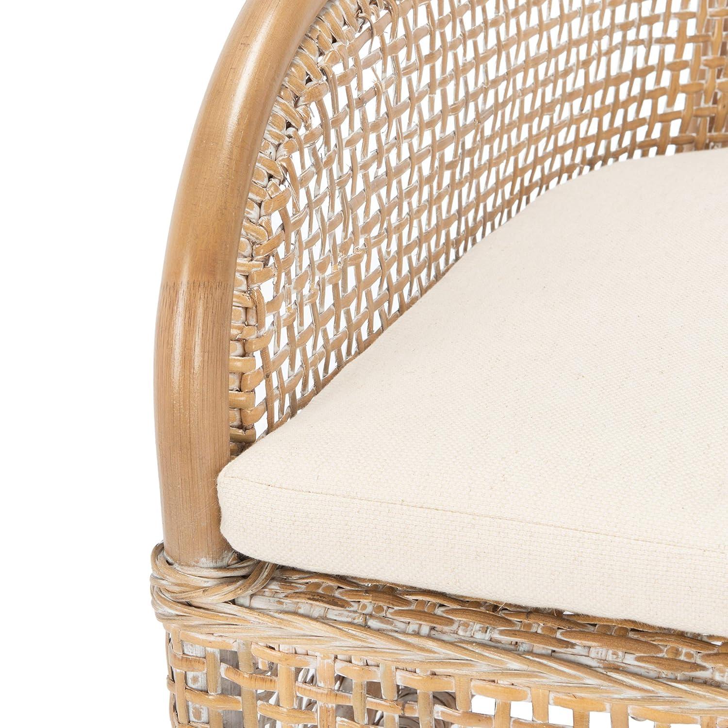 Charlie Rattan Accent Chair W/ Cushion - ACH6514 - White/Honey Brown Wash - Safavieh