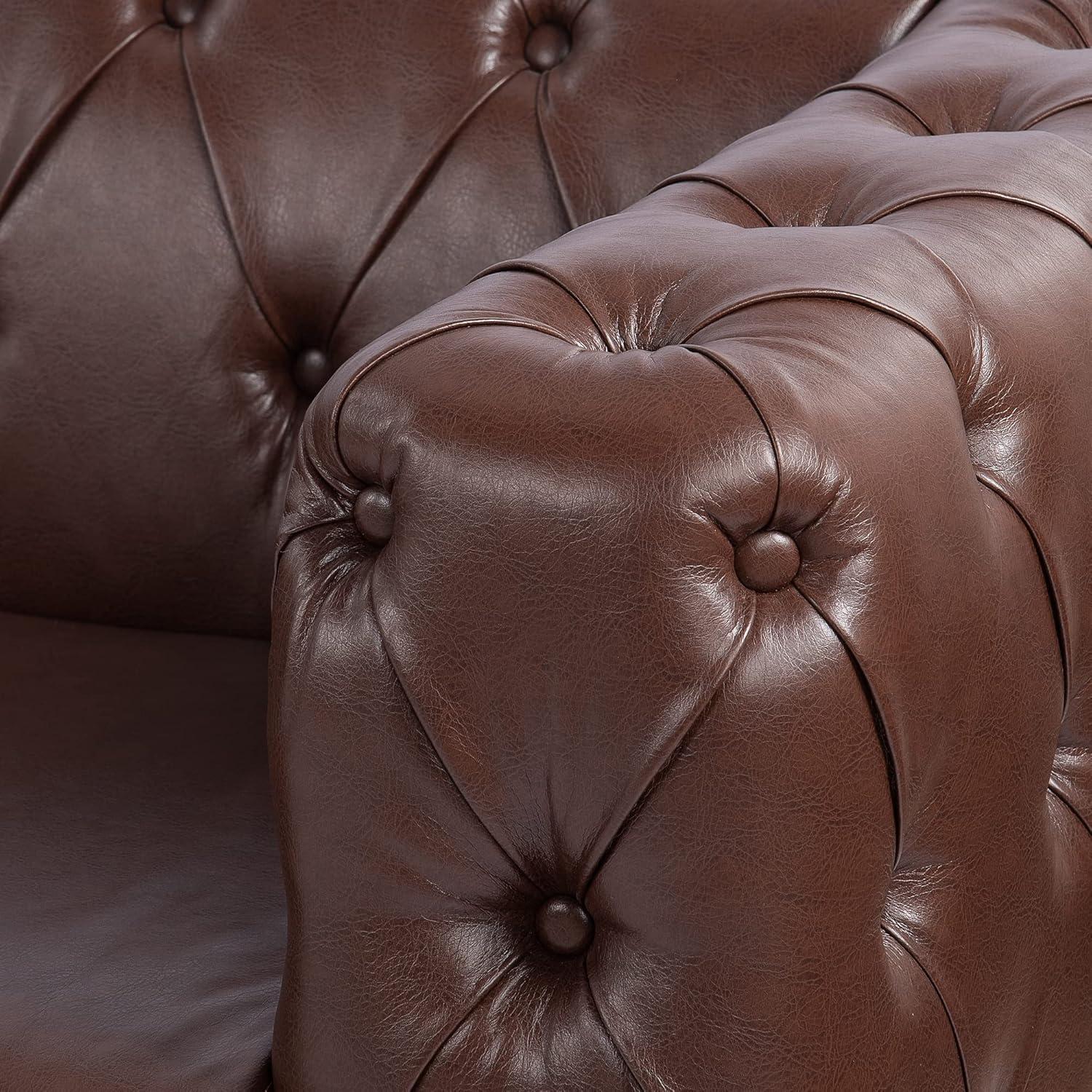 QHITTY Chesterfield Tufted Sofa, Leather Couch Accent Upholstered 3 Seater Button Sofa with Tufted Back for Living Room Bedroom Furniture (Dark Brown)