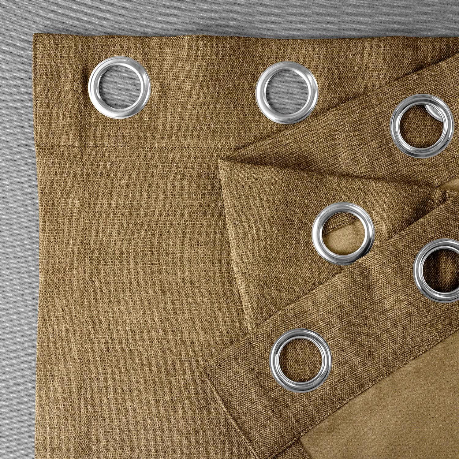 Butterscotch Faux Linen Room Darkening Grommet Curtain Panel