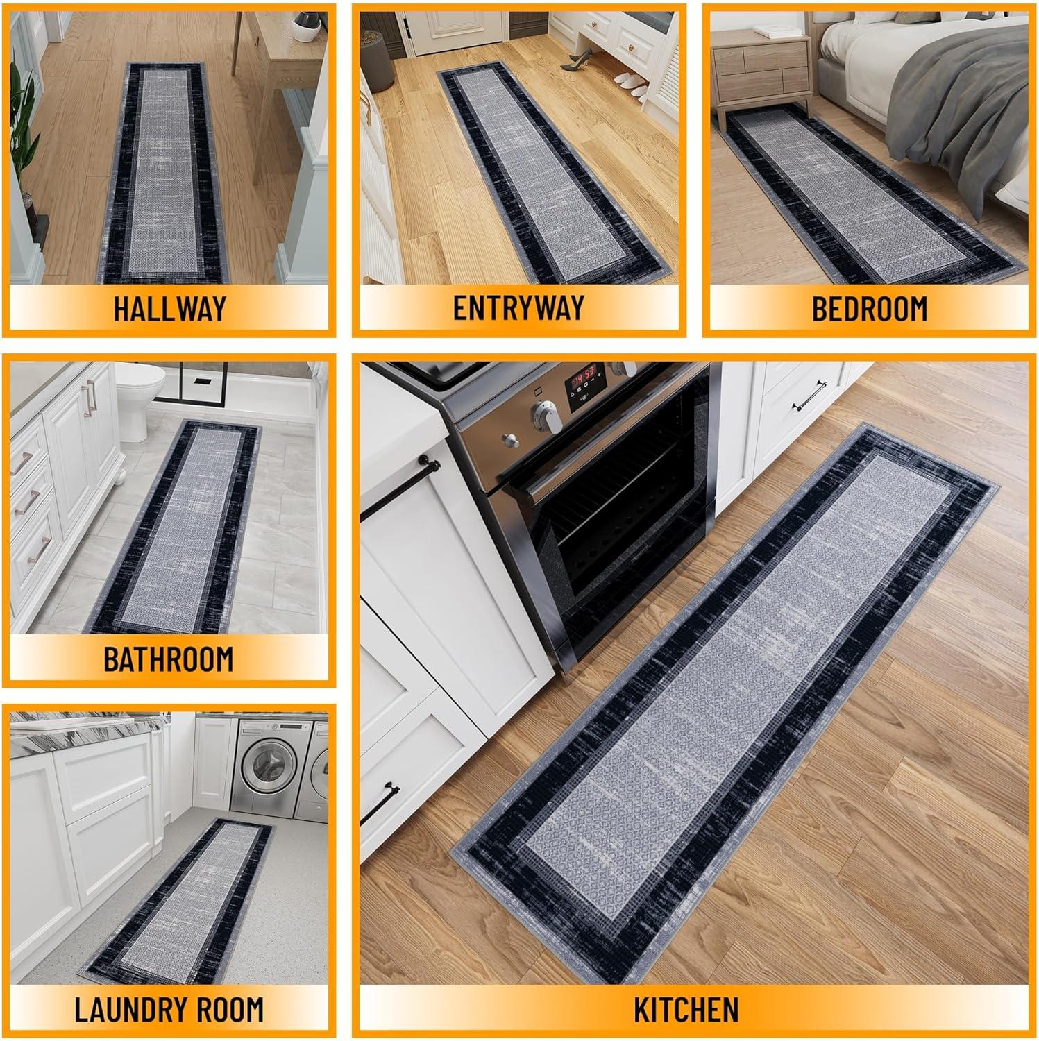 Non-Slip Bordered Area Rug For Living Room, Hallway Runner, Entryway Rug