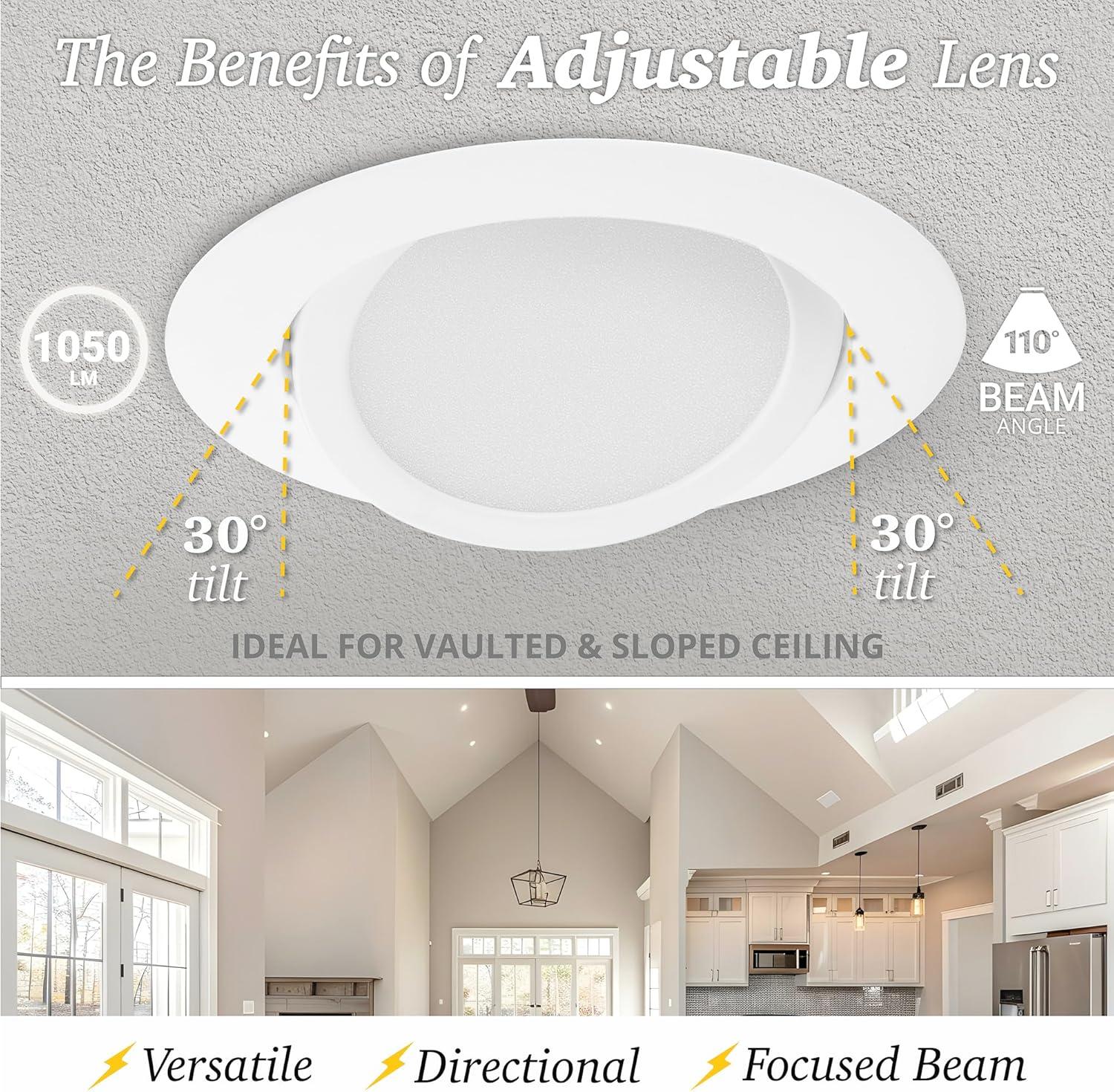 Adjustable Downlight 6'' Selectable Color Temperature Dimmable Air-Tight IC Rated LED Canless Recessed Lighting Kit