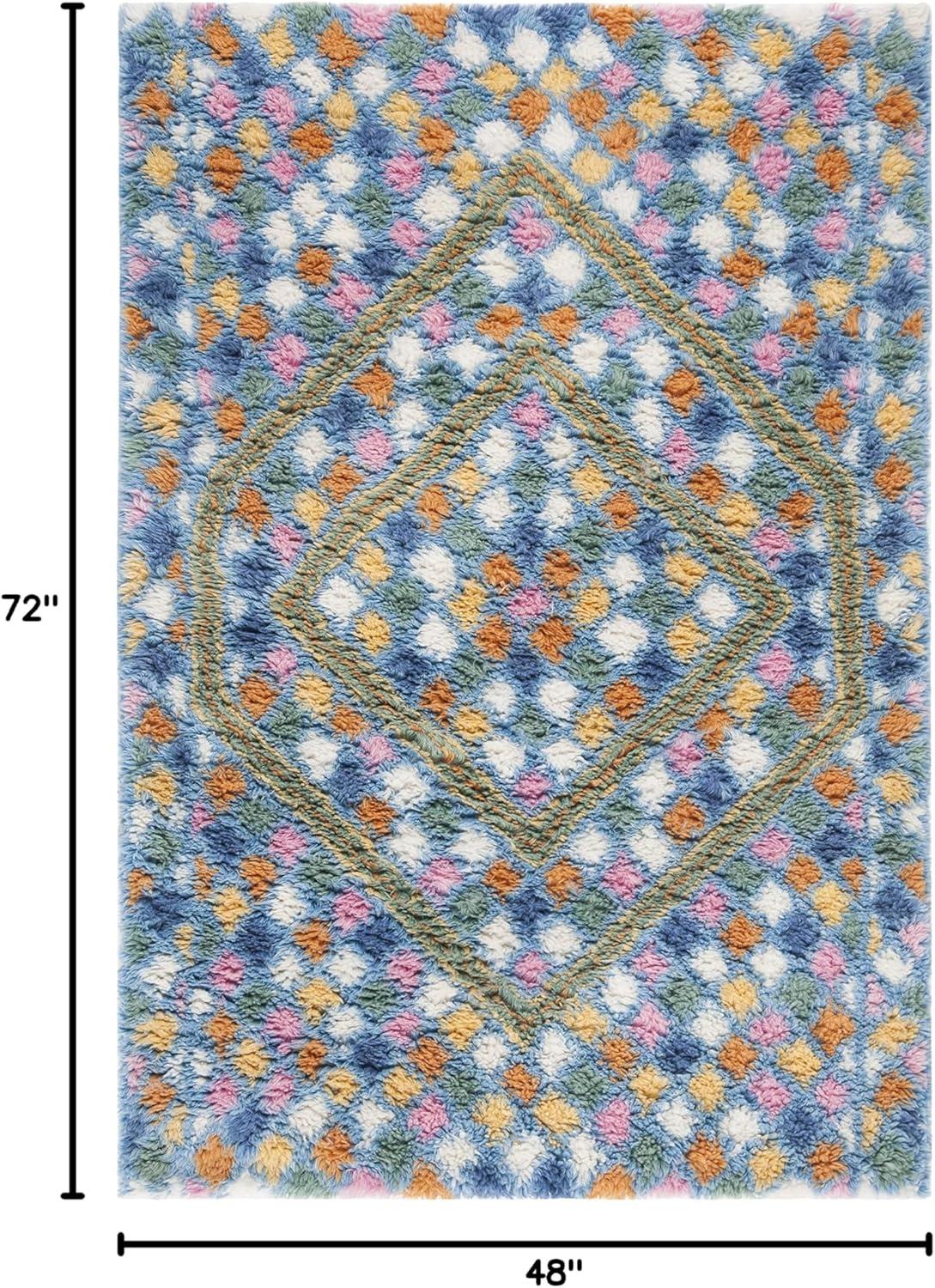 SAFAVIEH Casablanca Erksine Geometric Diamonds Shag Area Rug, Ivory/Blue, 4' x 6'