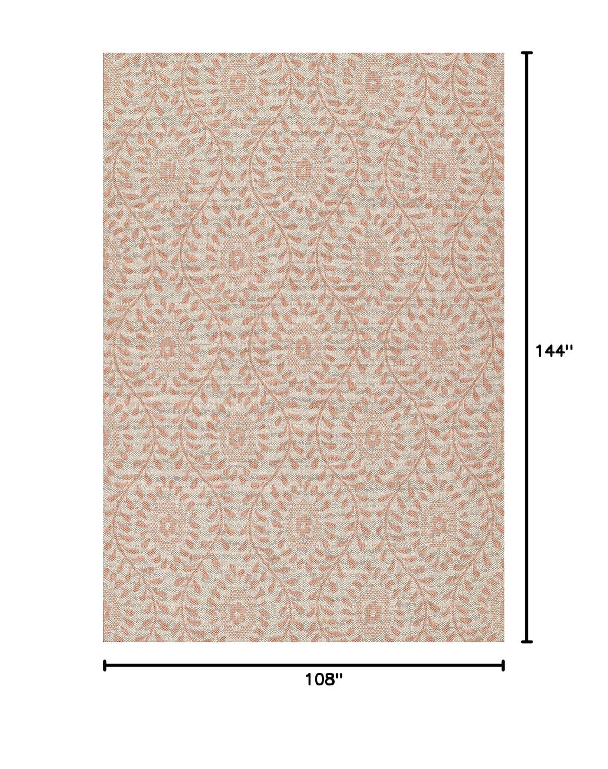 Momeni 9'x12' Riviera Adrian Area Rug Coral: Geometric Pattern, Indoor/Outdoor, Low Pile, Polypropylene, Machine Made