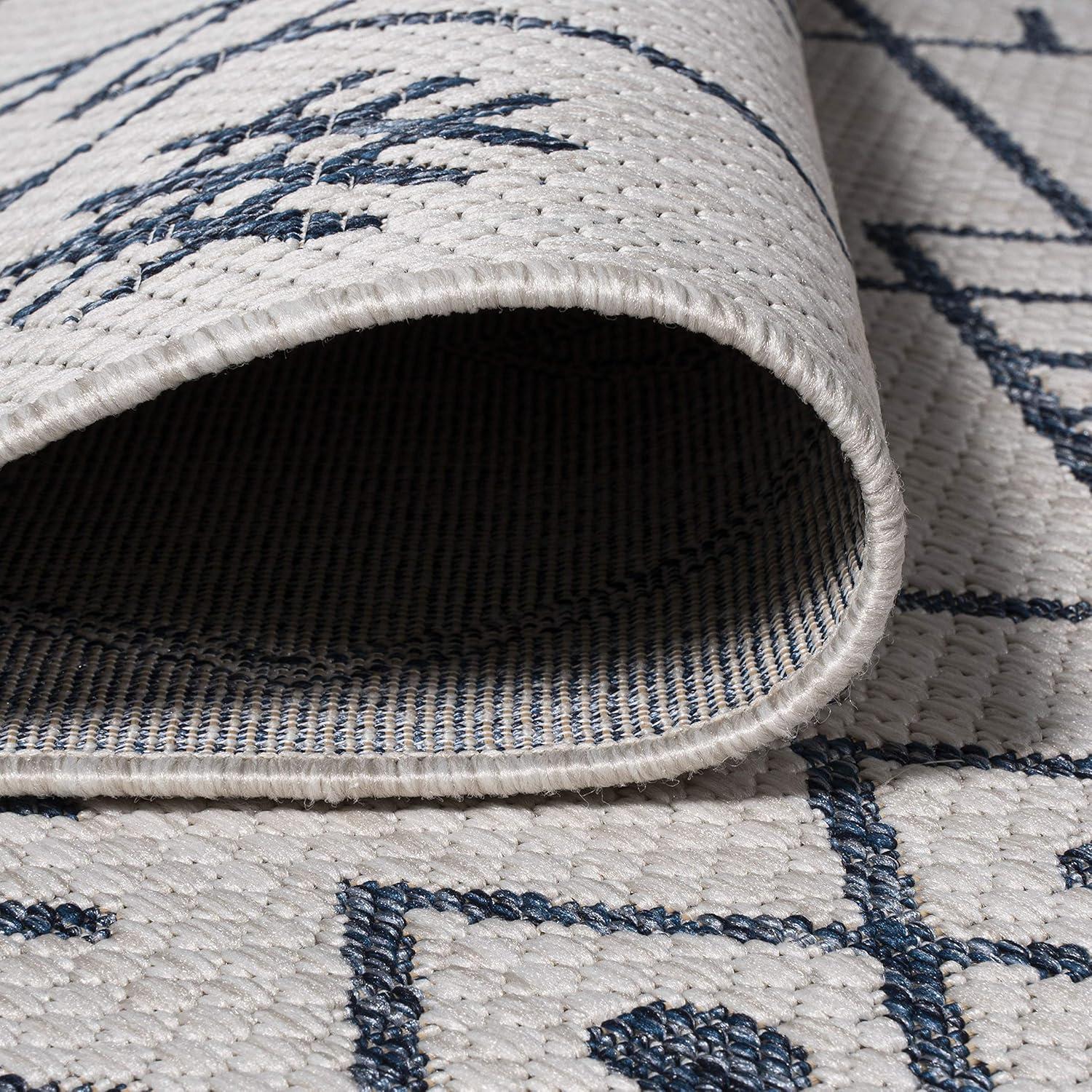 8'x10' Boho Moroccan Indoor/Outdoor Area Rug, Ivory/Navy - JONATHAN Y