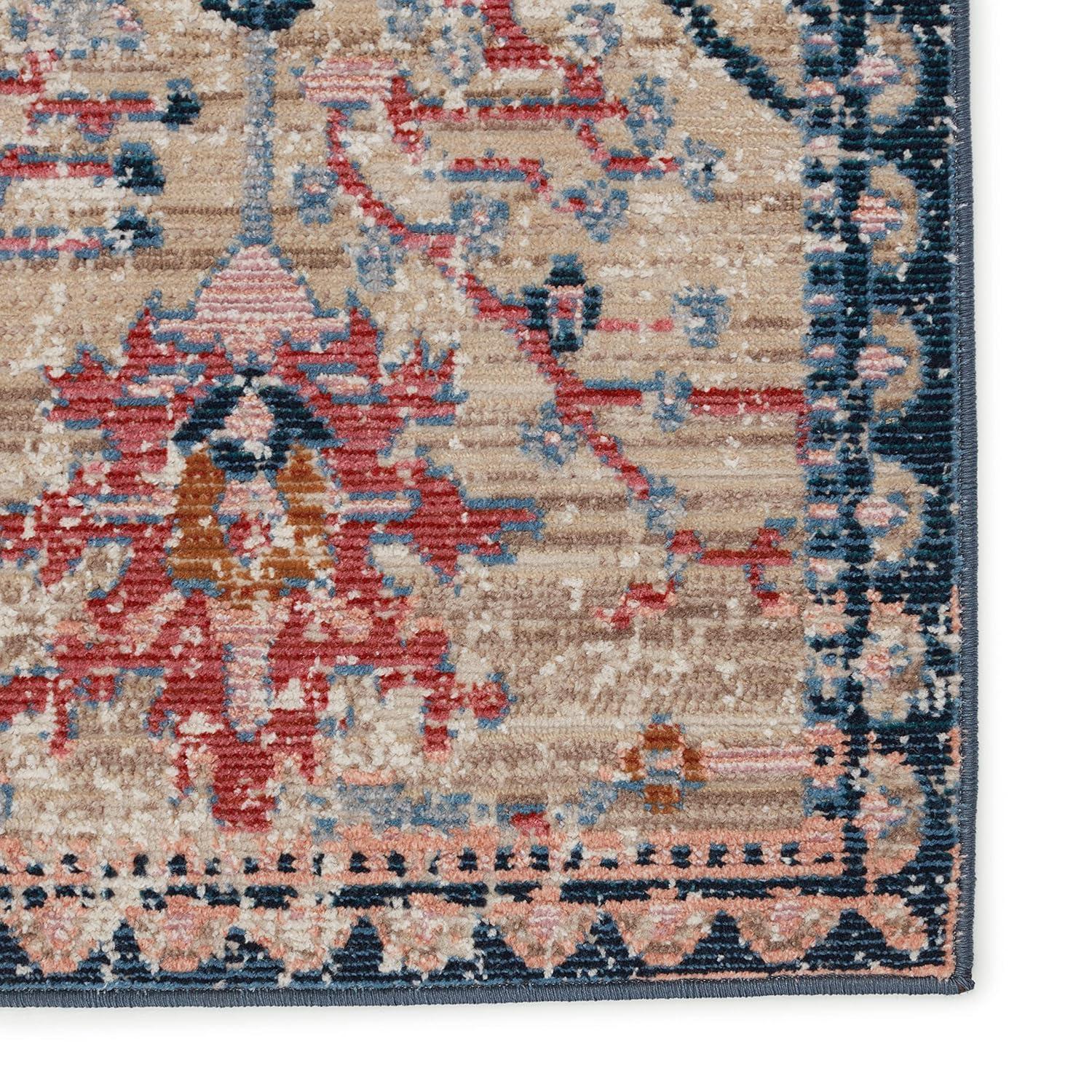 Tan and Blue Synthetic 8' x 10' Rectangular Area Rug