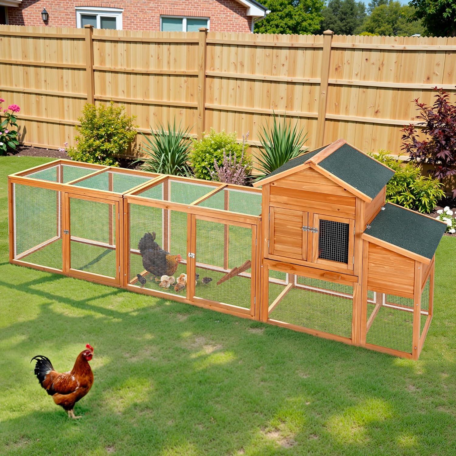 Outdoor Large Chicken Coop,Hen Run House Chicken Coops for 4-6 Chickens with Ventilation Door,Removable Tray and Ramp Garden