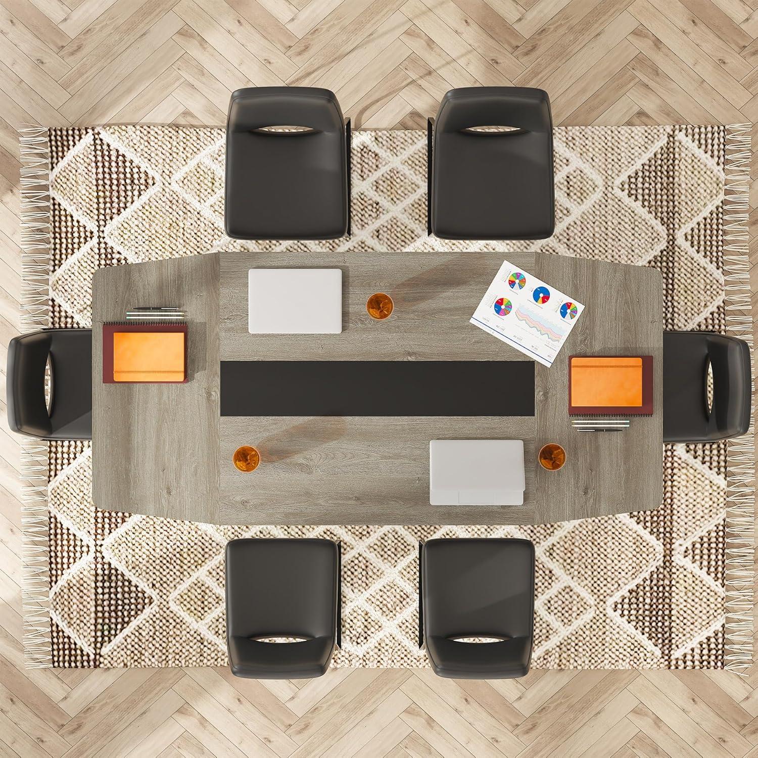 Tribesigns 6FT Conference Table, 70.86 Inches Boat Shaped Meeting Table, Modern Seminar Table for Office Meeting Room, Grey