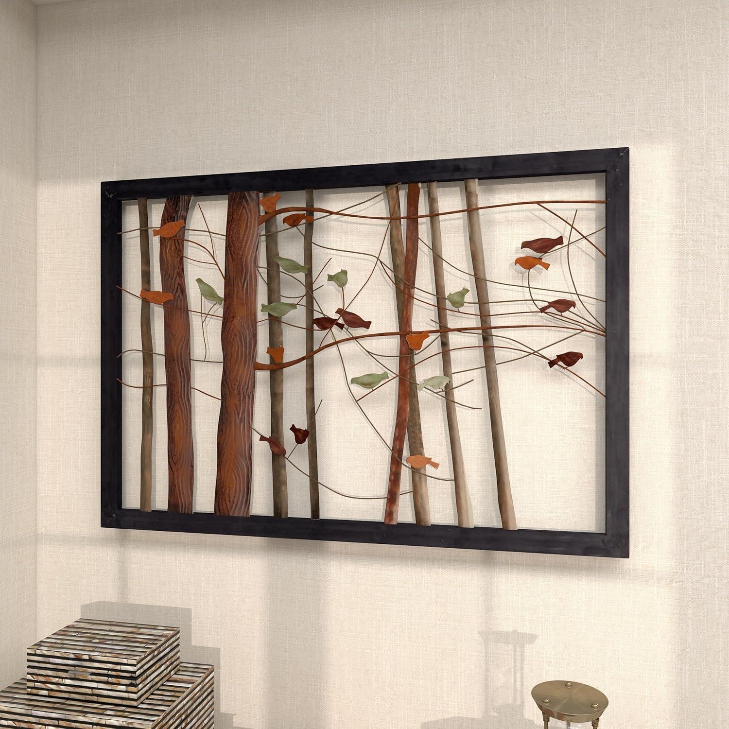 DecMode Metal Farmhouse 3D Nature with Multi Colored Birds Wall Décor, 39"W x 27"H