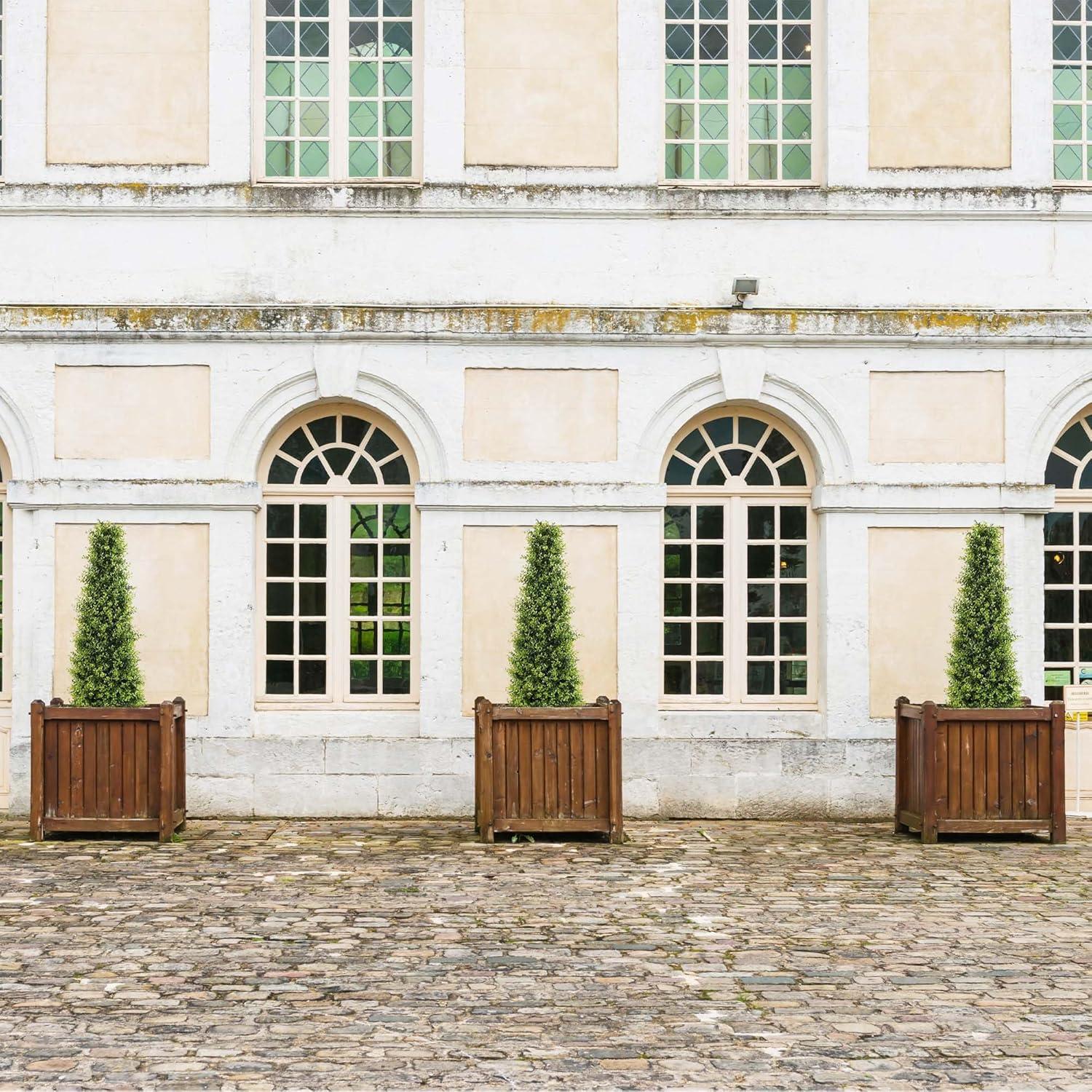 48'' Green Plastic Boxwood Topiary Trees in Black Pots