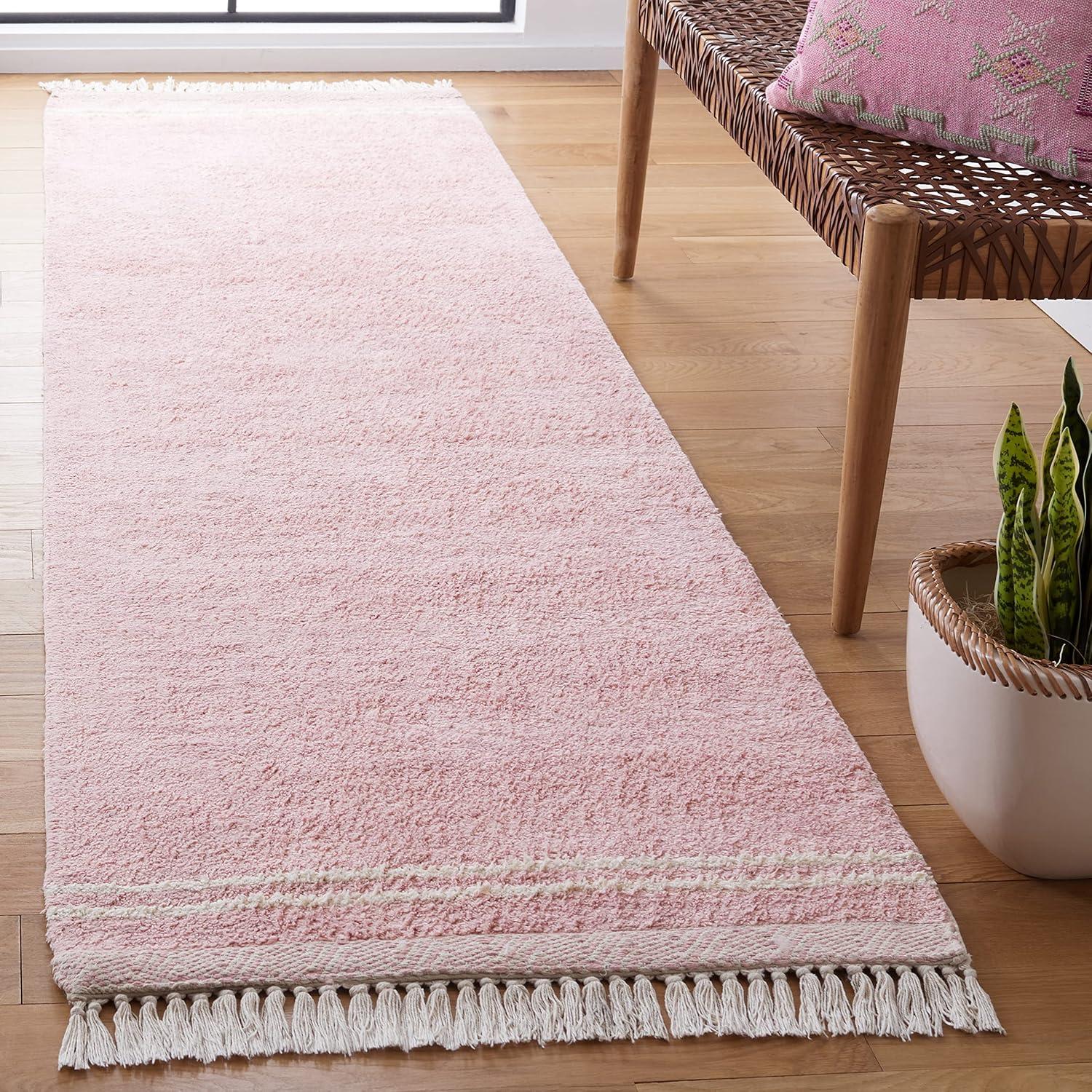 SAFAVIEH Easy Care Tahnee Solid Runner Rug, 2'3" x 9', Pink/Ivory