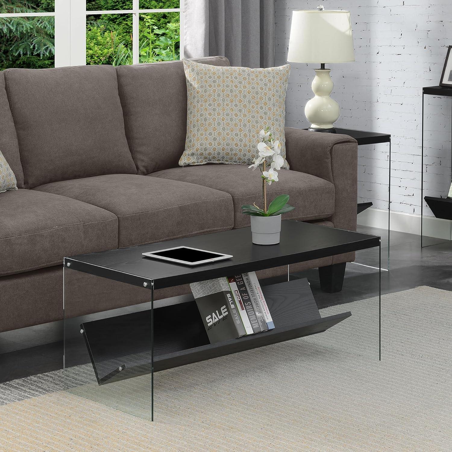 Modern Rectangular Wood and Glass Coffee Table with Shelf