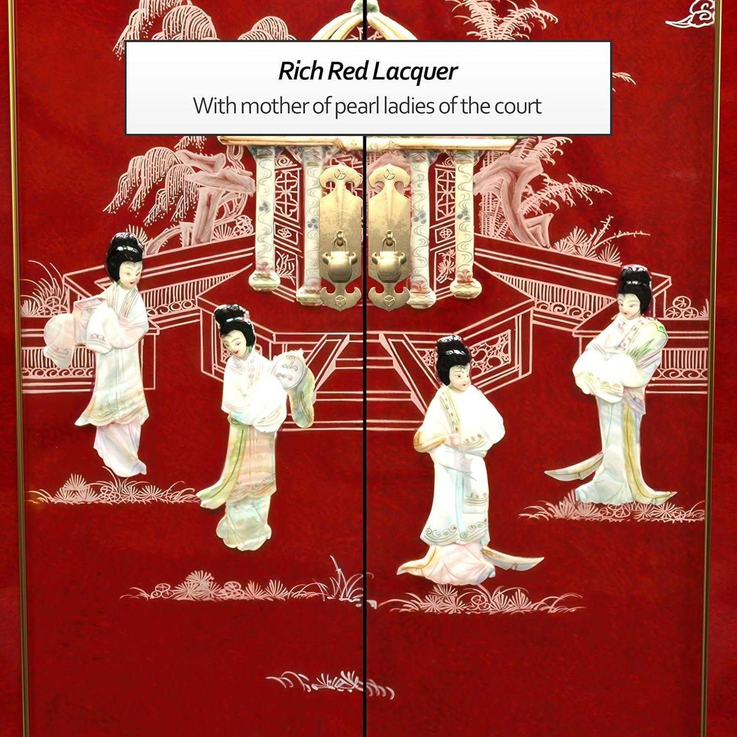 Oriental Furniture Slant Front Cabinet, Red color, 40.00"Wx 32.00"H