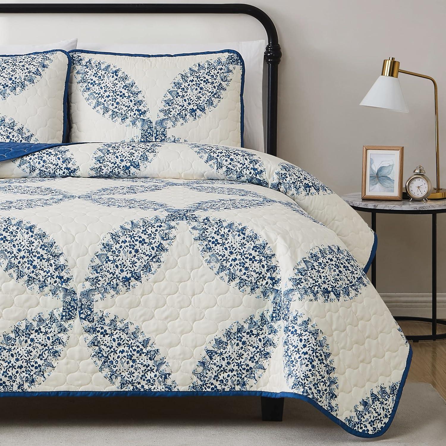 Cannon 2pc Twin/Twin Extra Long Abigail Quilt Bedding Set White/Blue: Microfiber, Paisley Pattern, Machine Washable