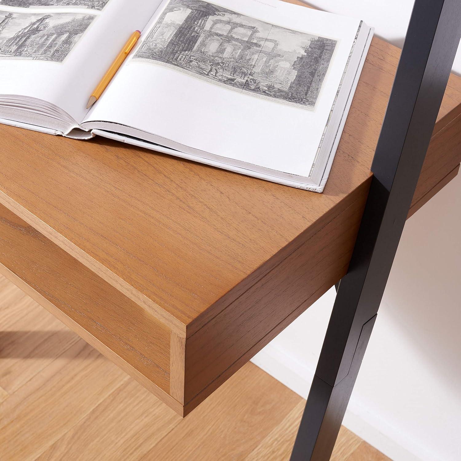 Kamy 2 Shelf Leaning Desk - Natural / Charcoal - Safavieh
