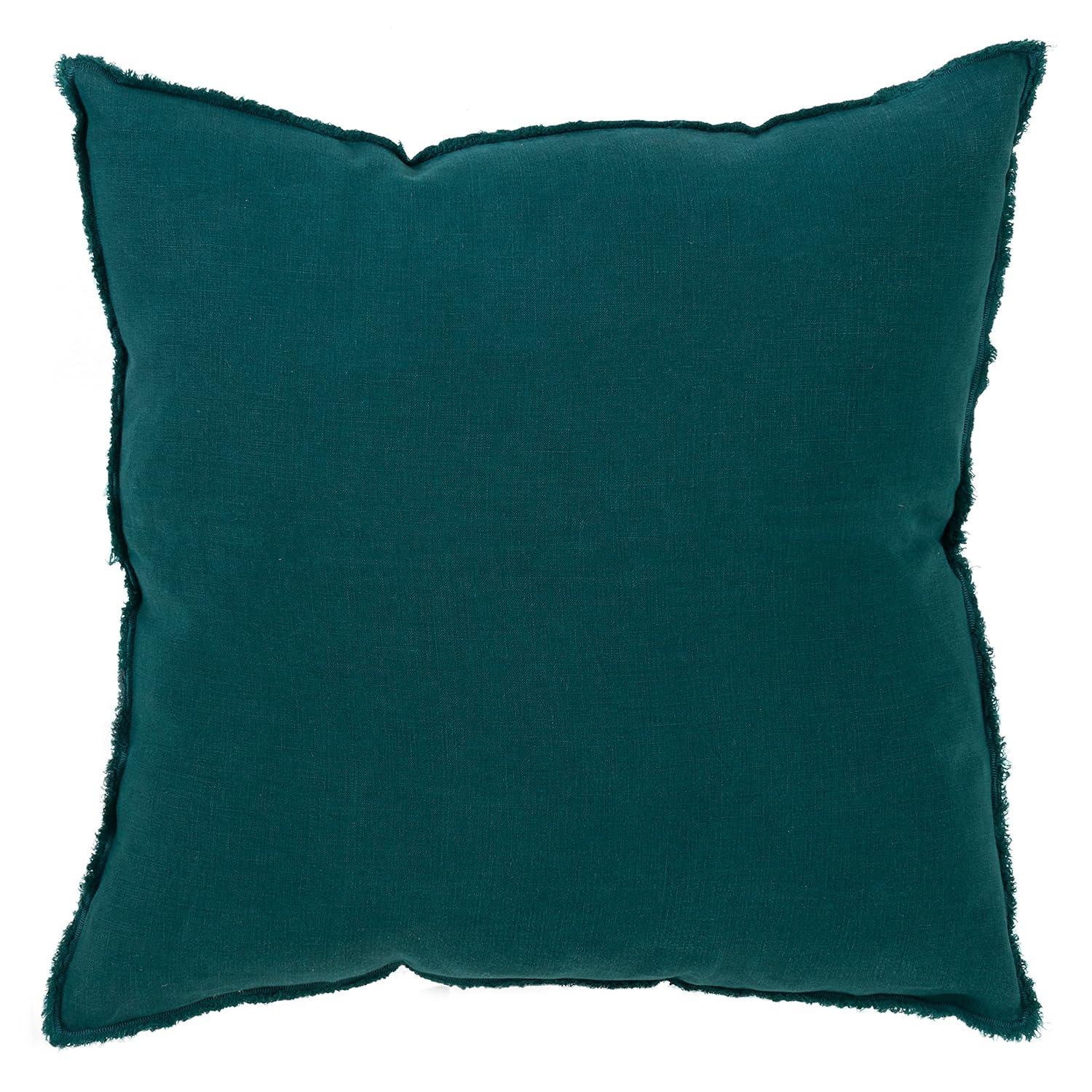 20"x20" Oversize Fringed Linen Throw Pillow with Duck Feather Fill, Zipper Closure - Saro Lifestyle
