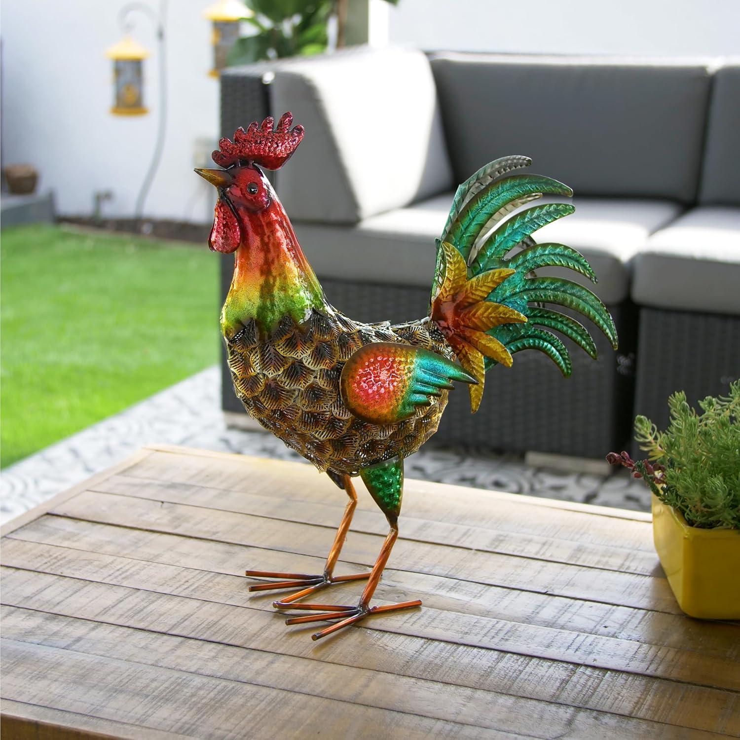 16" x 14" Outdoor Iron Rooster Yard Statue Brown - Alpine Corporation: Metallic Garden Decor