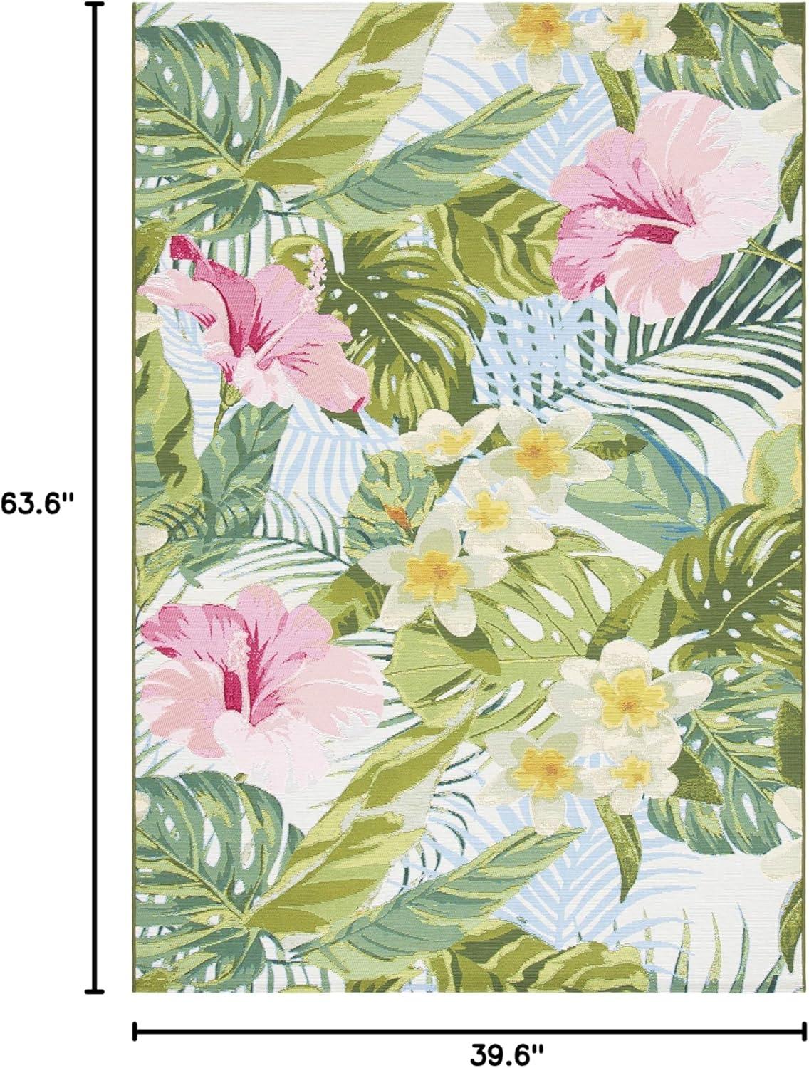 SAFAVIEH Barbados Floral Outdoor Area Rug, Green/Pink, 3'3" x 5'3"